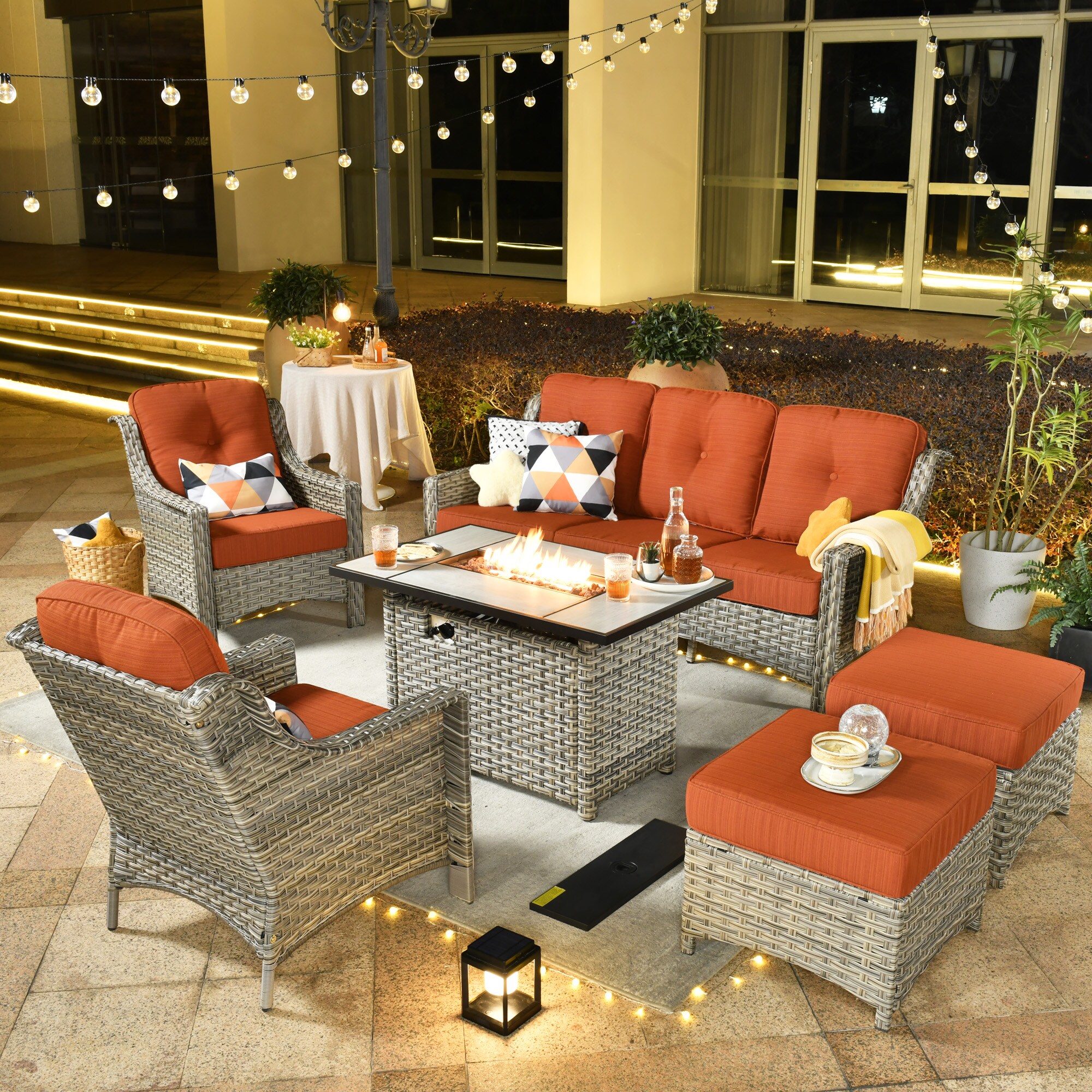weaxty HMBCFP-PAD806 Aireno 6 -Piece Wicker Patio Sofa Conversation Set with Orange Cushions