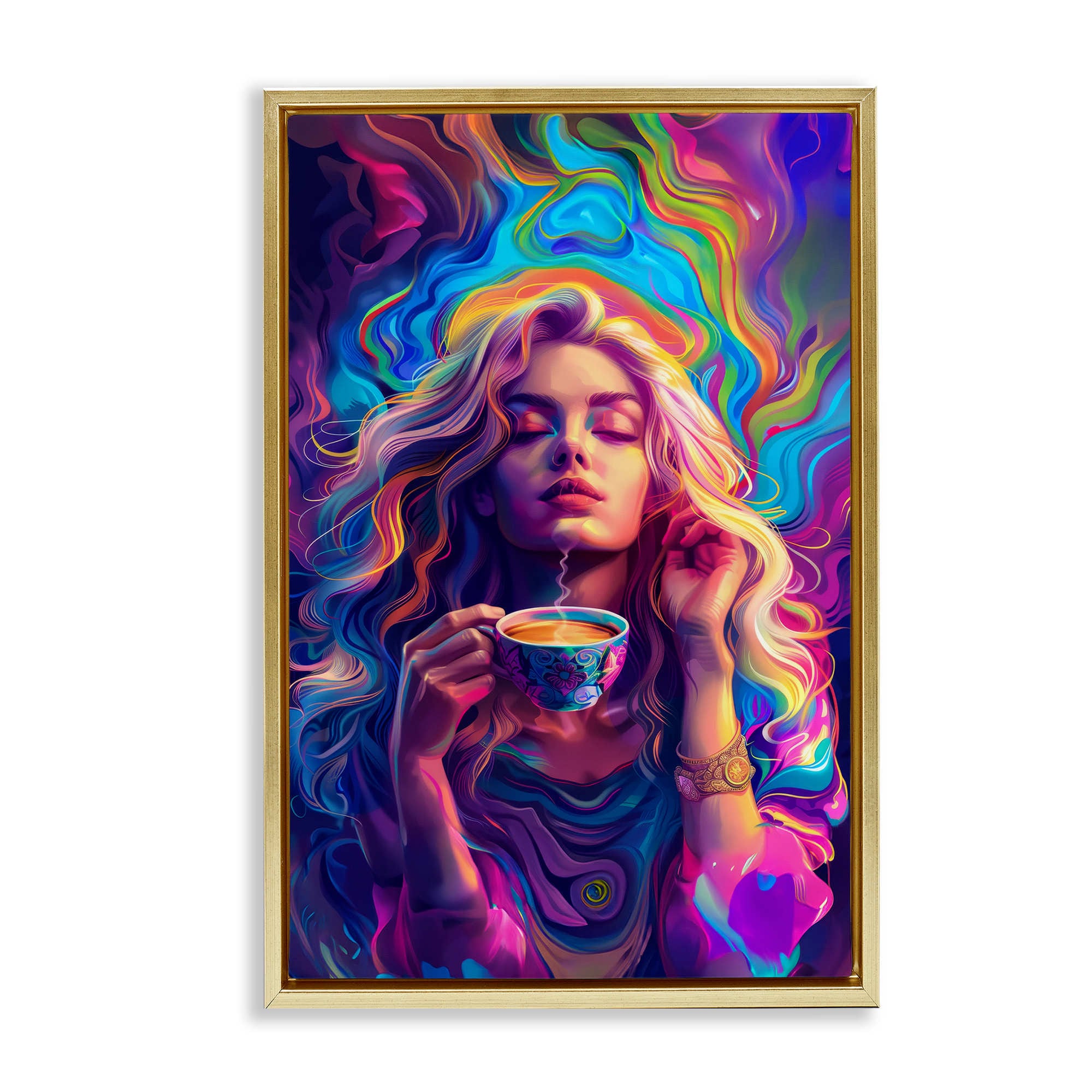 Stupell Industries BT-304-FFG-20X30 Spiritual Woman Sipping Tea Floating Frame design by Spirit of the Rainbow