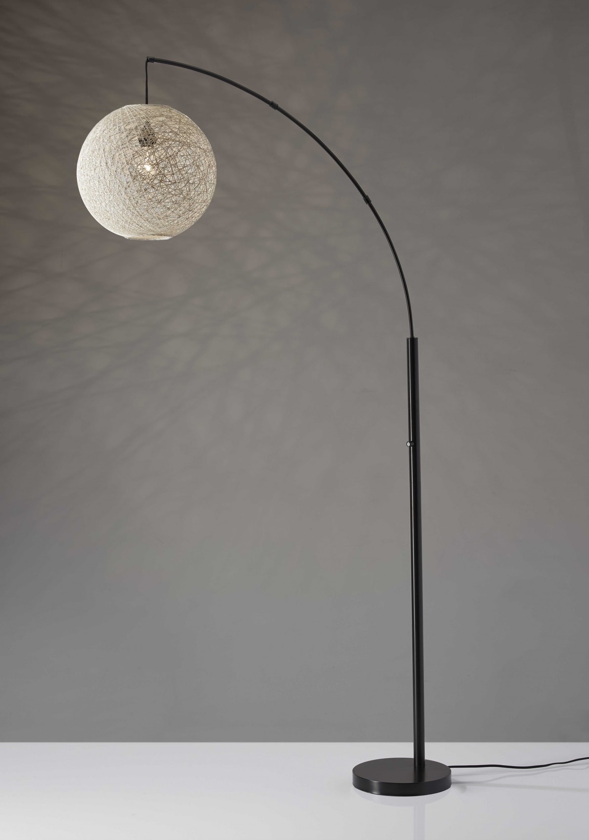 Groovy Bronze Arc Floor Lamp with Rattan String Shade