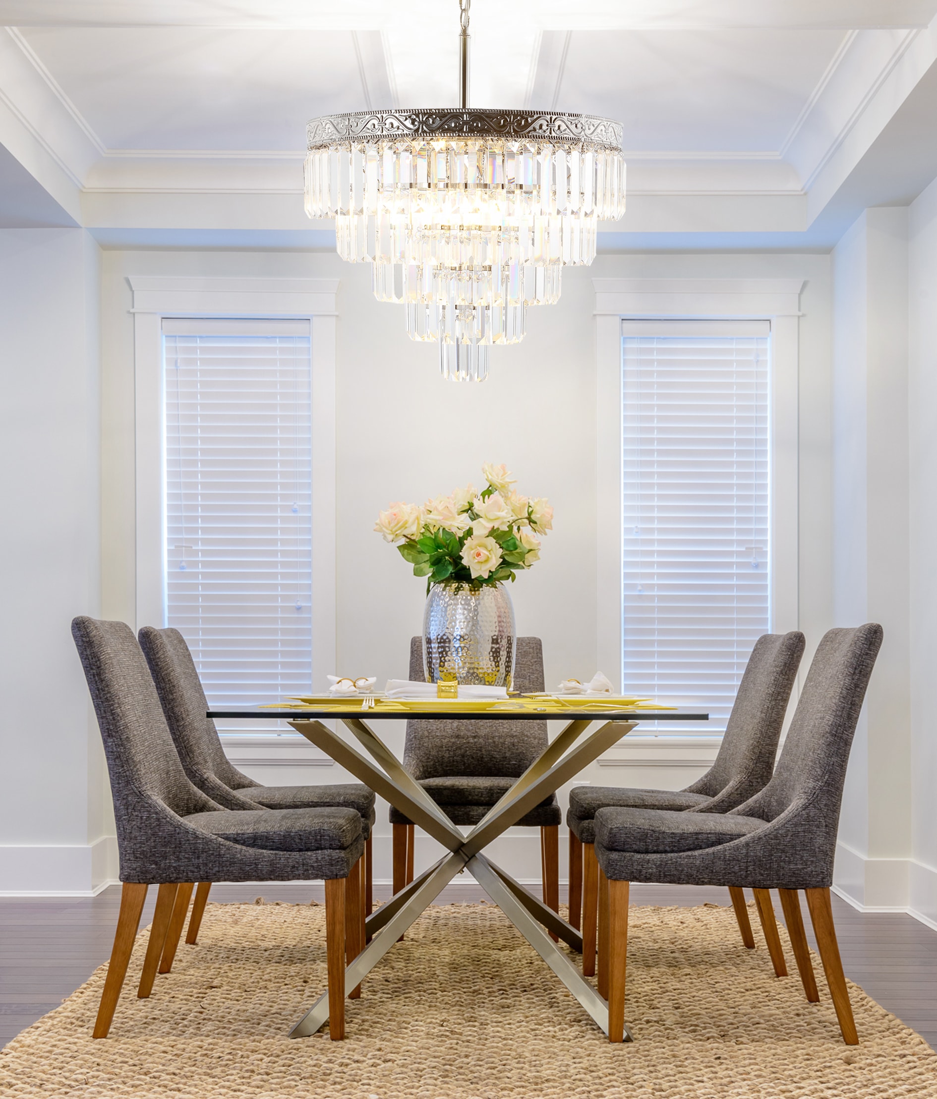 Wyatt 20" Polished Nickel 4-Light Tiered Crystal Chandelier