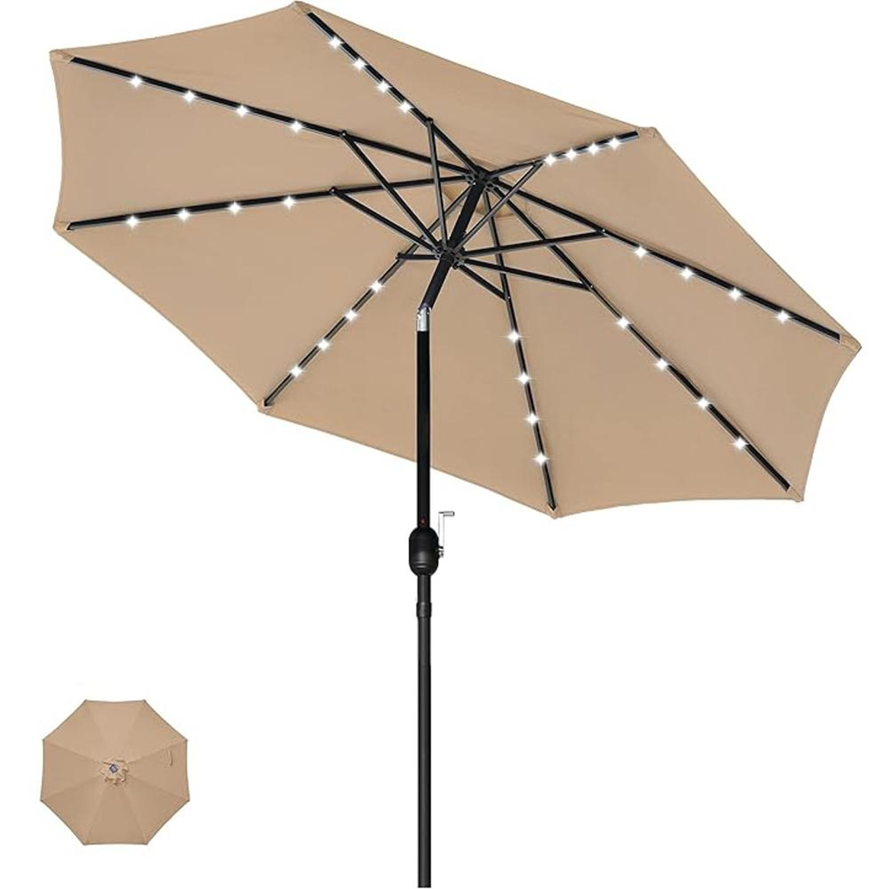 Bayfeve BFAOS-4137-UMB 9-Feet Steel Tan Push-button Tilt Market Patio Umbrella with Lights and
