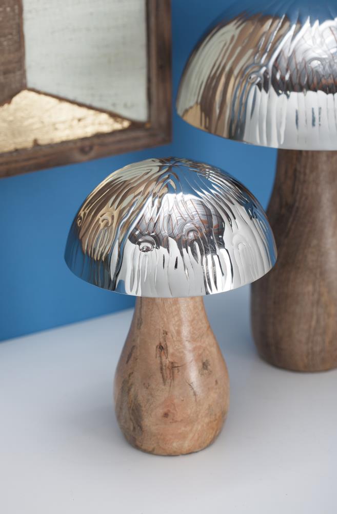 Deco 79 90887 Stained Stainless Steel Mushroom Sculpture Silver/Brown 11 x 8