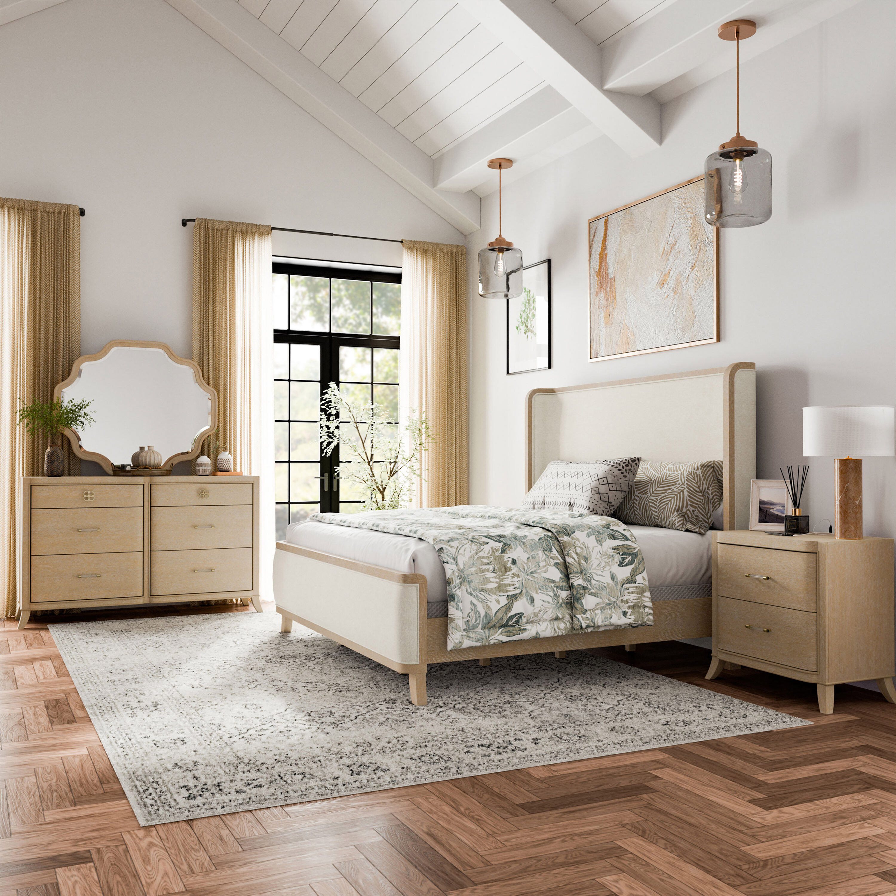 Furniture of America IDFN7424AKQ-4PC Ellington Natural Oak Queen Bedroom Set