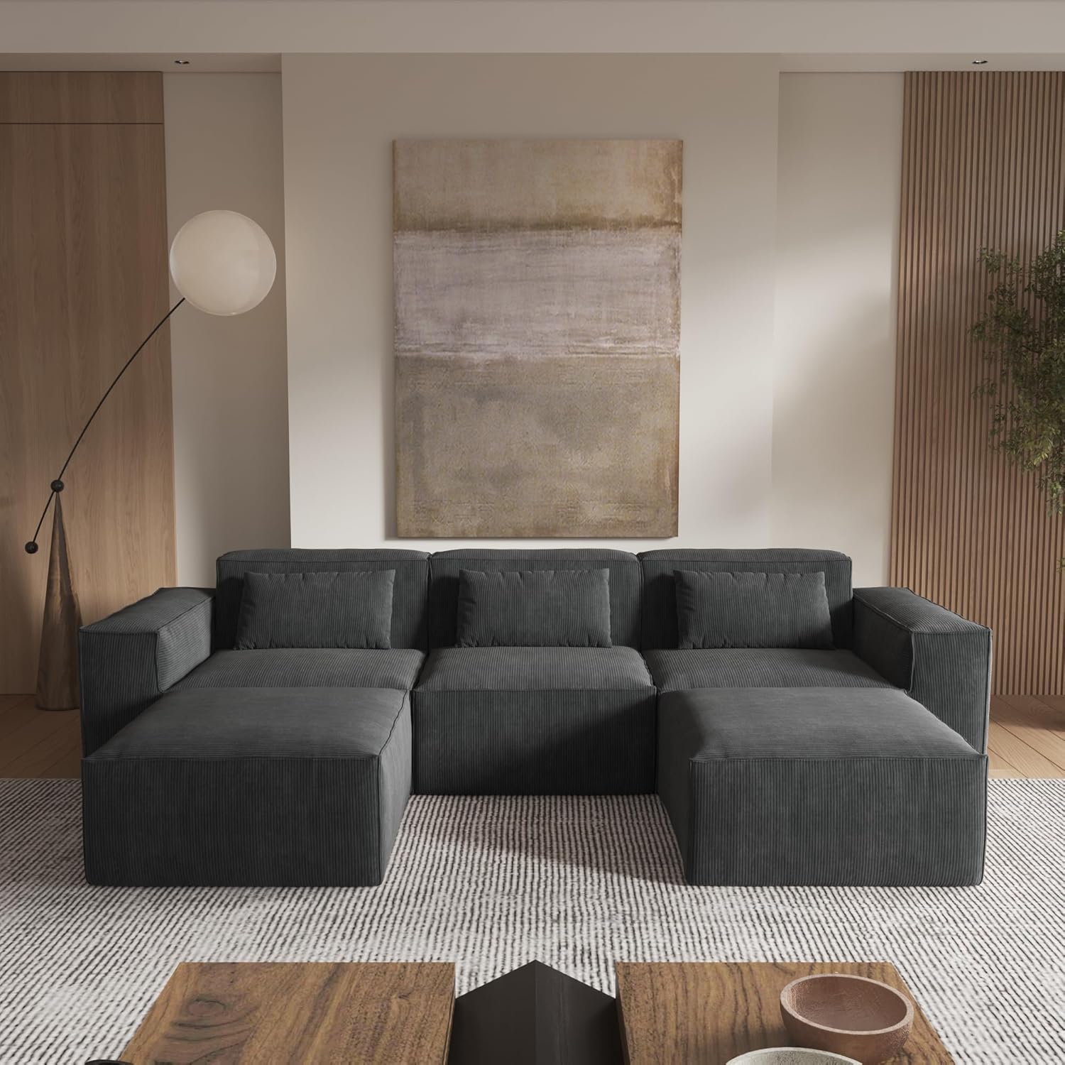 BuotiqHom DH-SF3+2-130BK 118-Inches Modern Black Velvet 3 -seater Sectional