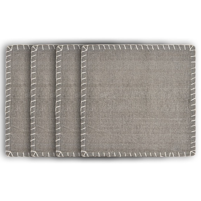 Neutral 15 in. x 15 in. Gray Embroidered Edge Square Cotton Placemat (Set of 4) Neutral 15 in. x 15 in. Gray Embroidered Edge Square Cotton Placemat (Set of 4)