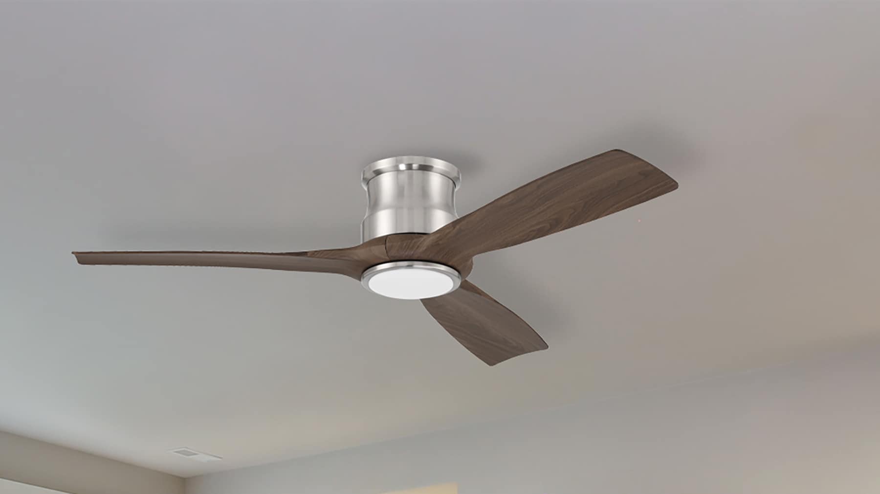 Harbor Breeze Brayard 52-in Brushed Nickel with Oak Blades Color-changing Integrated LED Indoor Flush Mount Propeller Ceiling Fan with Light and -  ACA52BNK3LR