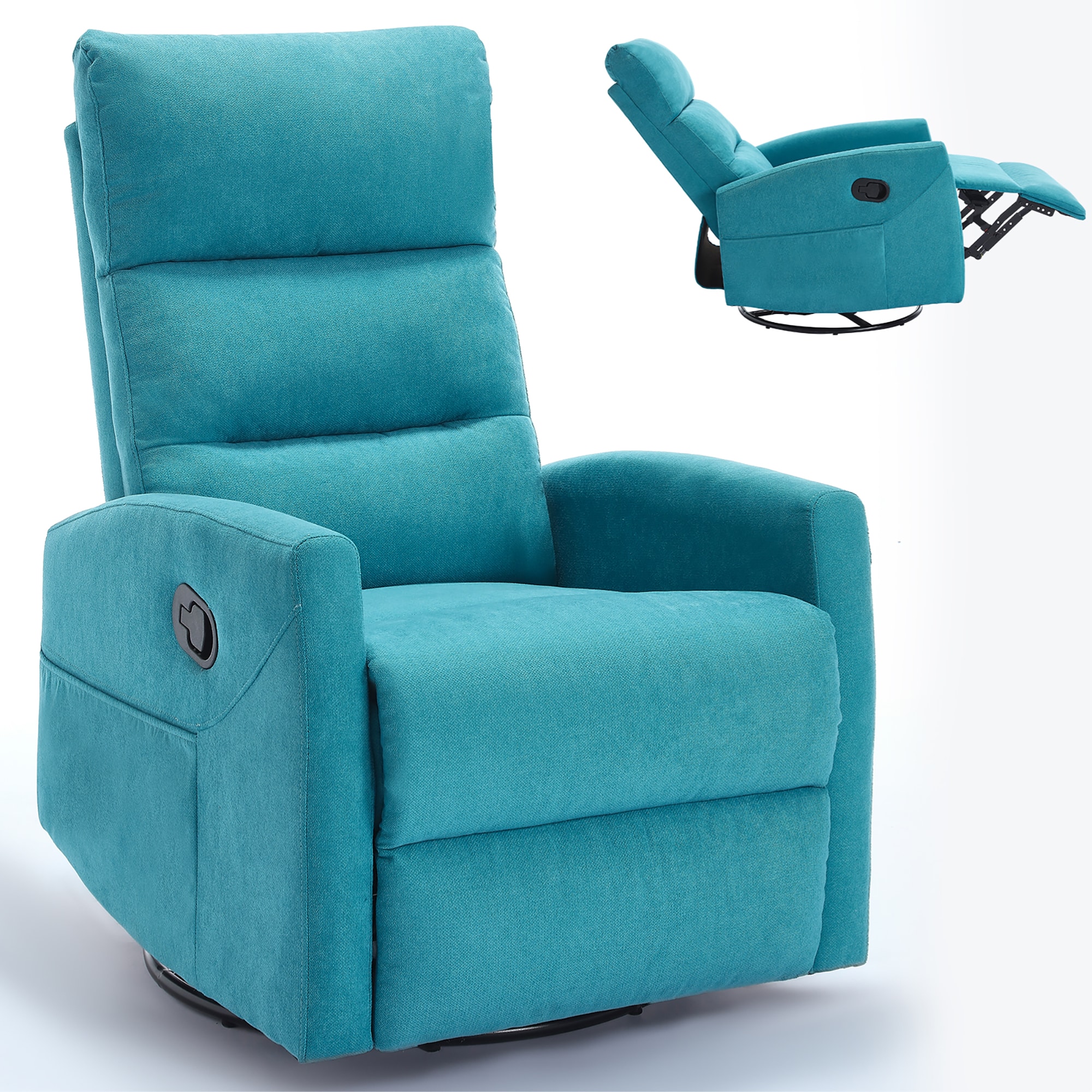 Clihome CR0004C001-C544 360 degree swivel and rocking recliner Blue Polyester Upholstered Swivel Powered Reclining Recliner