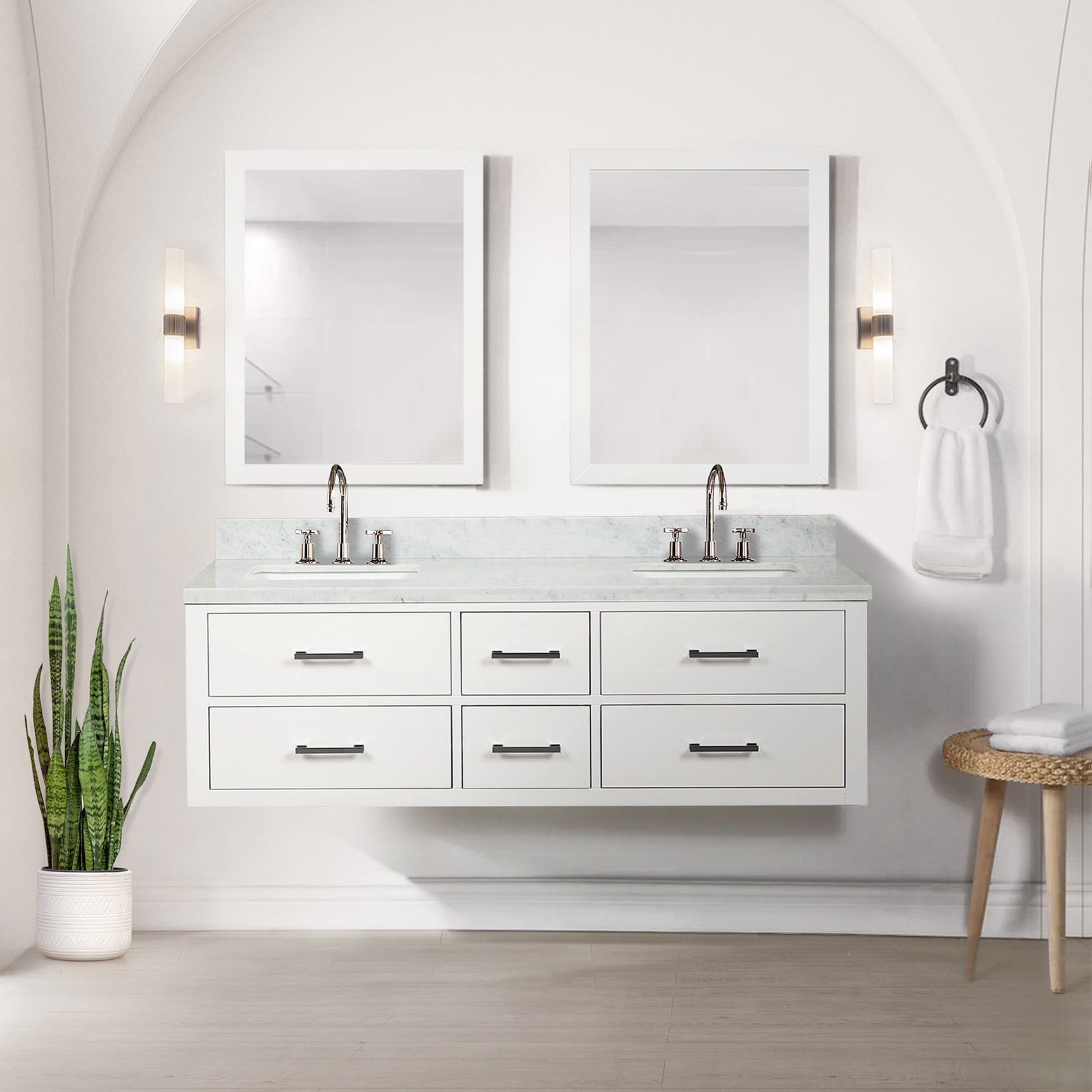 Lexora Southold 60 In White Undermount Double Sink Bathroom Vanity With White Marble Top Mirror