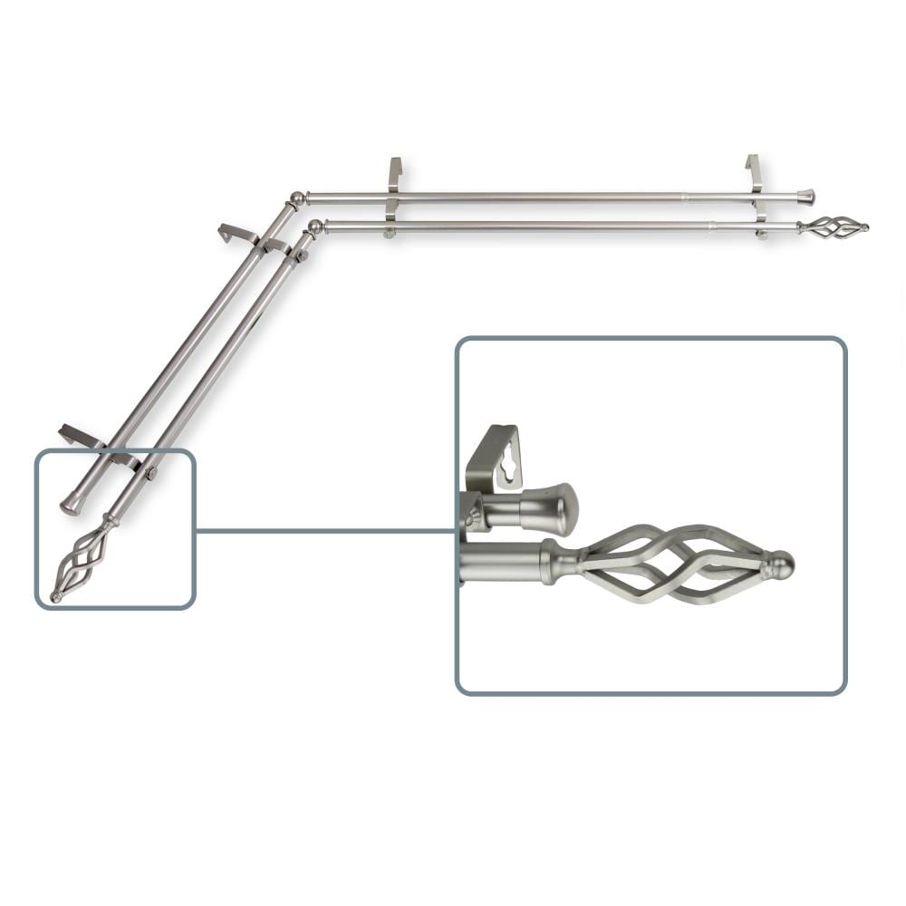 Hart & Harlow L4741-485CR Empress 13/16-in double 48-in to 84-in Satin nickel Steel Corner curtain rod with Finials