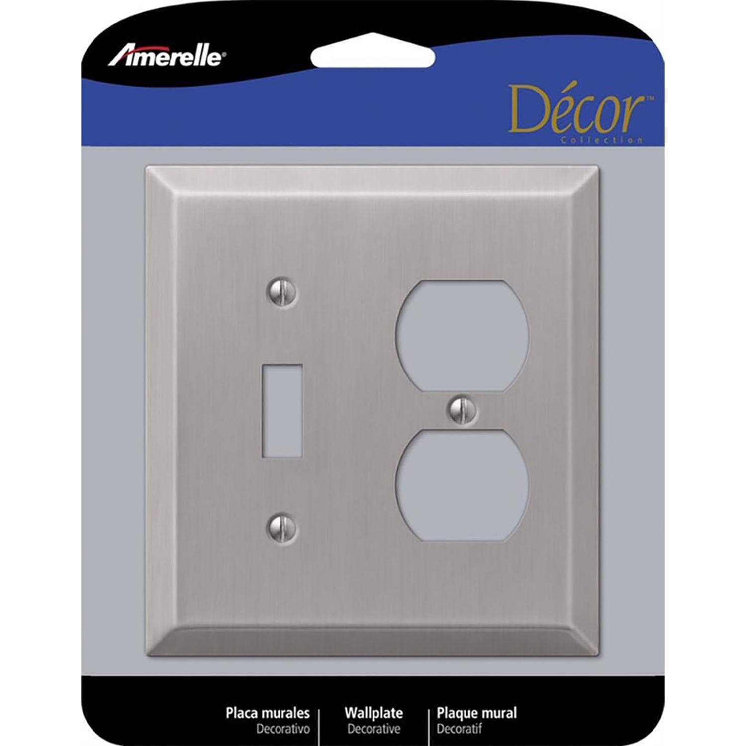 Amerelle  Century Brushed Nickel 2 gang Stamped Steel Duplex/Toggle Wall Plate 1 pk