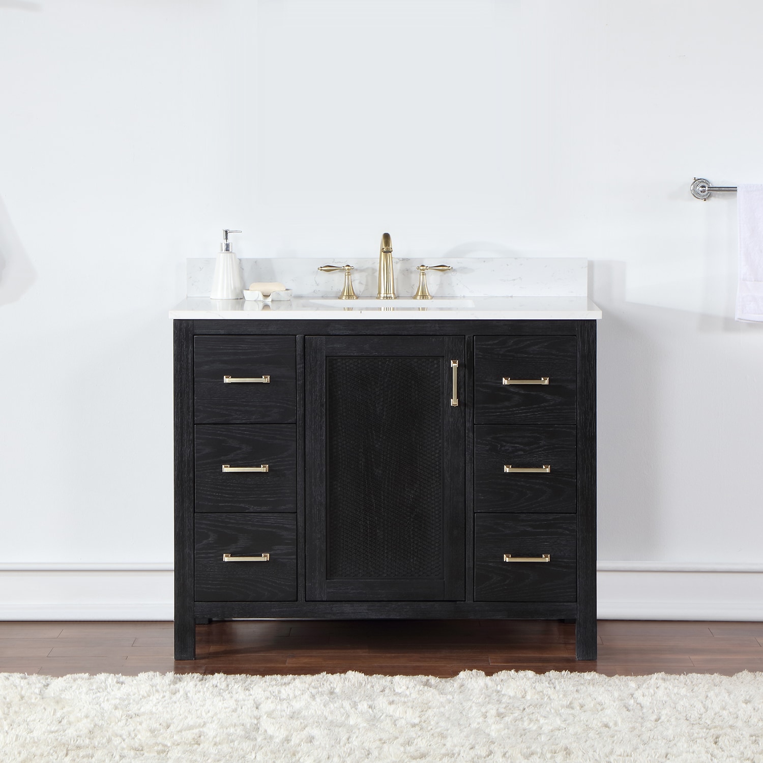Altair 542042-BO-AW-NM Hadiya 42-in Black Oak Undermount Single sink Bathroom Vanity with Aosta White Engineered marble Top