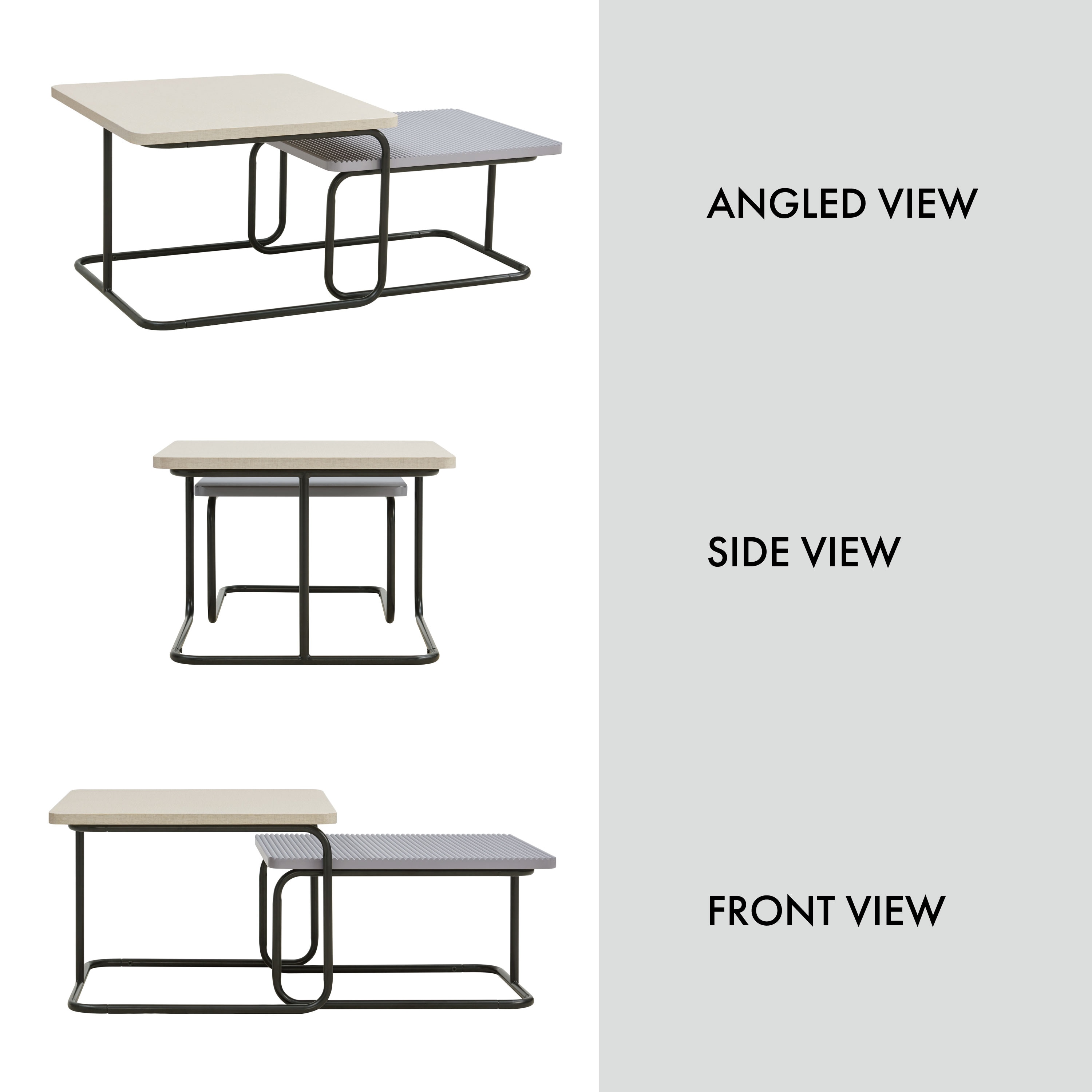 Modern Cream and Gray Textured 2-Piece Nesting Coffee Table Set