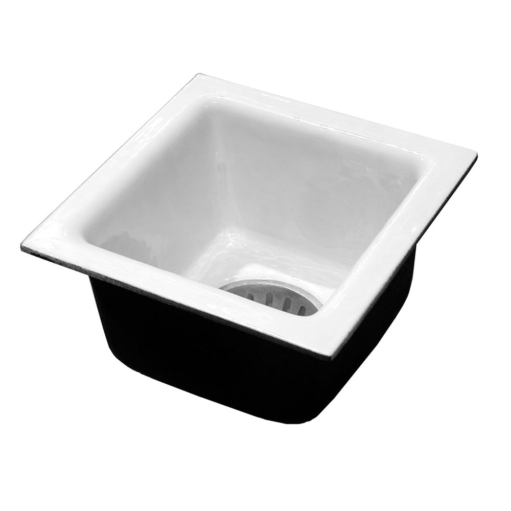 Jones Stephens S55124 4 In. Push On Porcelain Coated Cast Iron Floor Sink (12 In. X 12 In. X 6 In. Deep) with Aluminum Dome Strainer