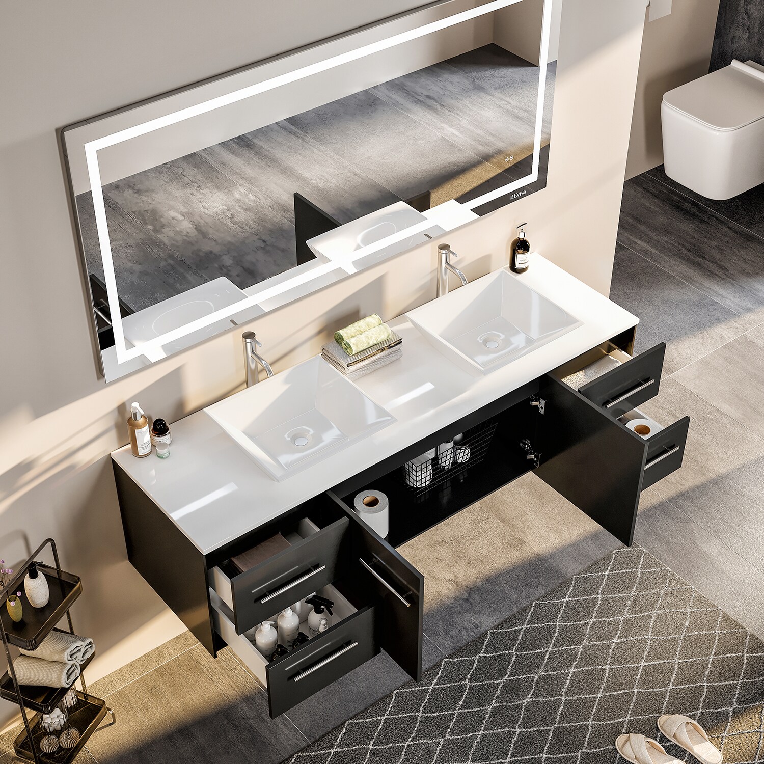 Totti Artemis 72 Inch Gray Transitional Double Sink Bathroom Vanity wi –  Eviva