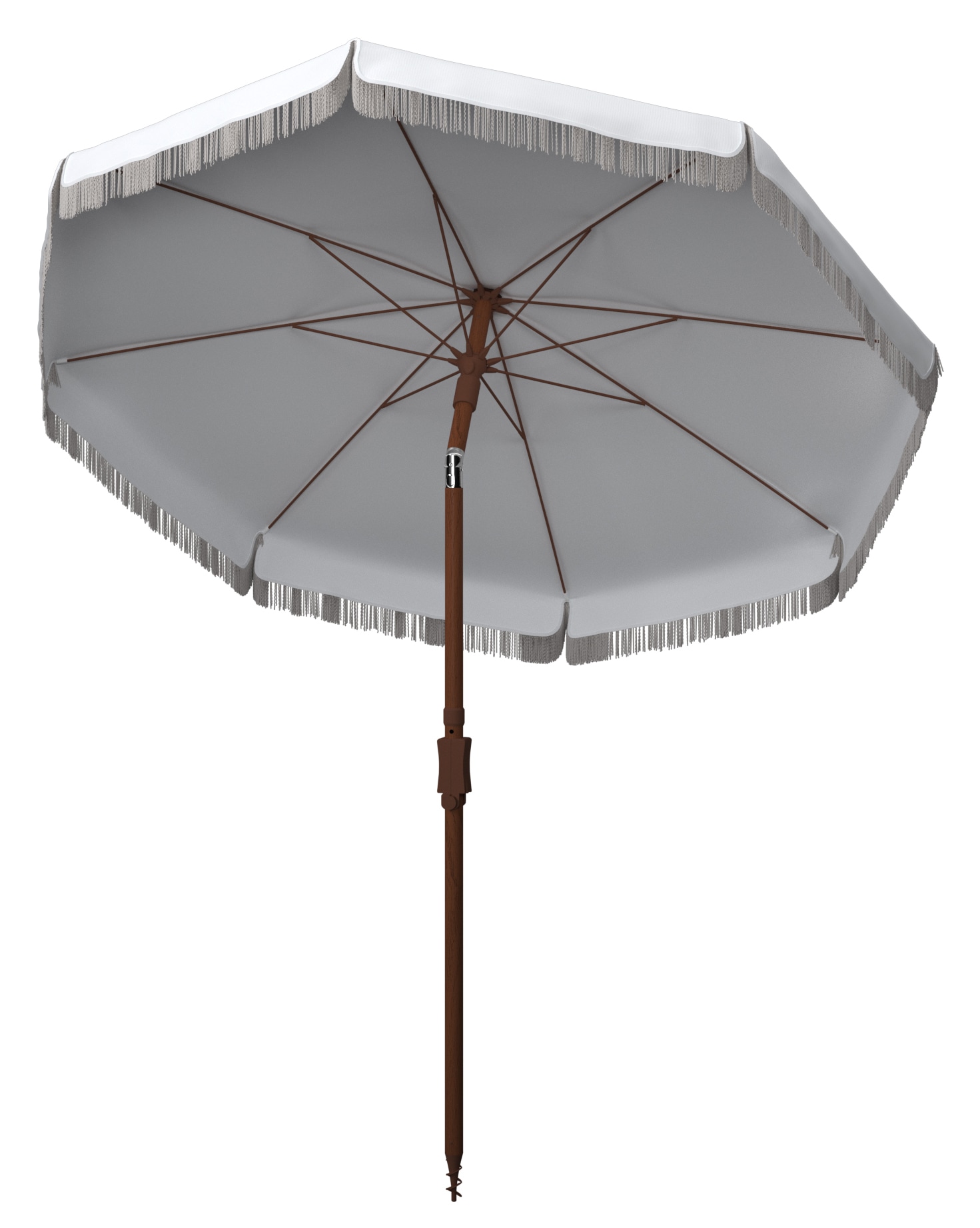 Estonia 6.5 Ft White Fringe Beach Umbrella with Metal Tilt Mechanism