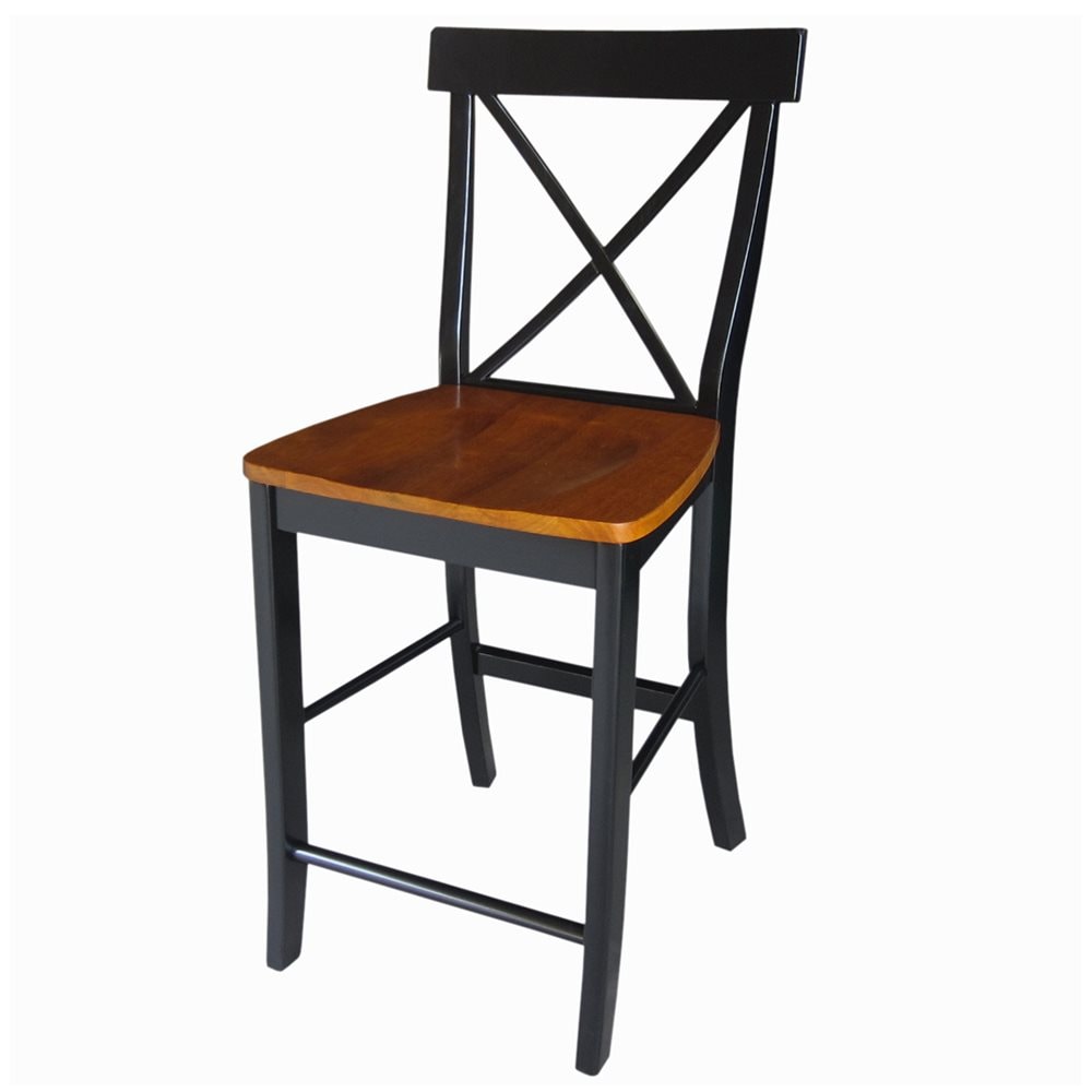 24" Black and Cherry Solid Wood X-Back Counter Stool