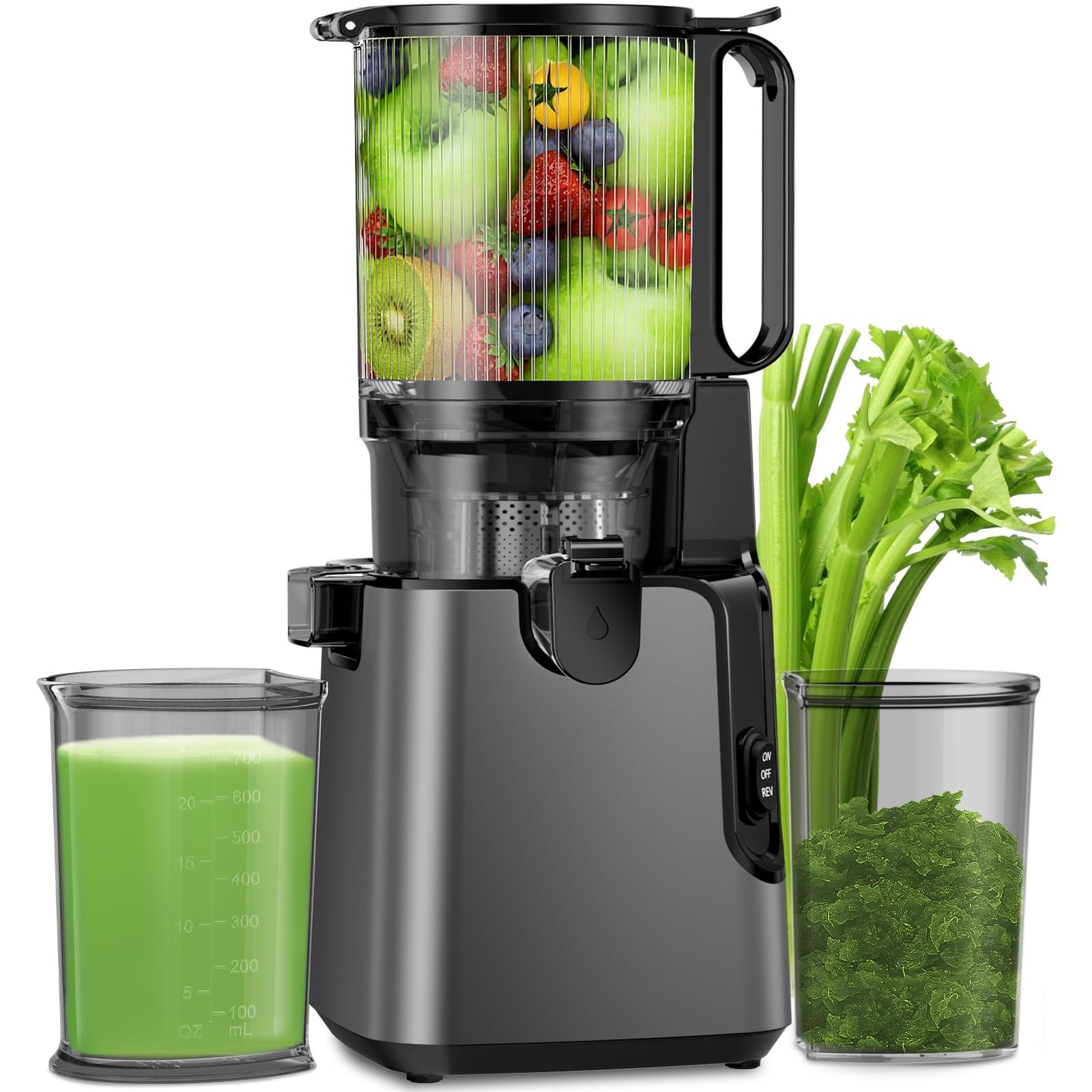 Anqtovp -  5.8 Inch Large Feed Chute Slow Masticating Juicer Machine 400W Cold Press Juice Extrac...