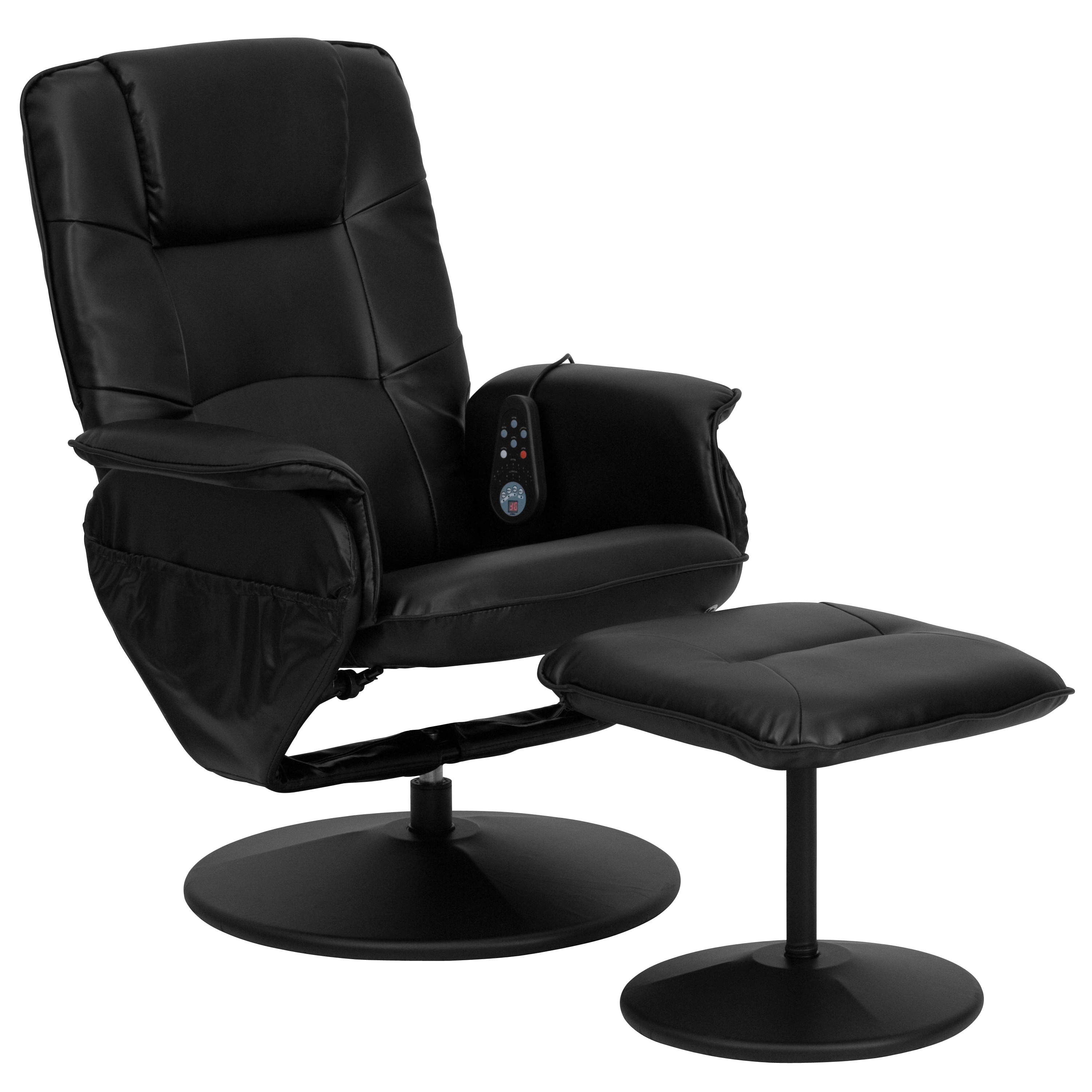 Emma + Oliver Adjustable Massage Recliner/Ottoman - Deep Side Pockets in Black LeatherSoft