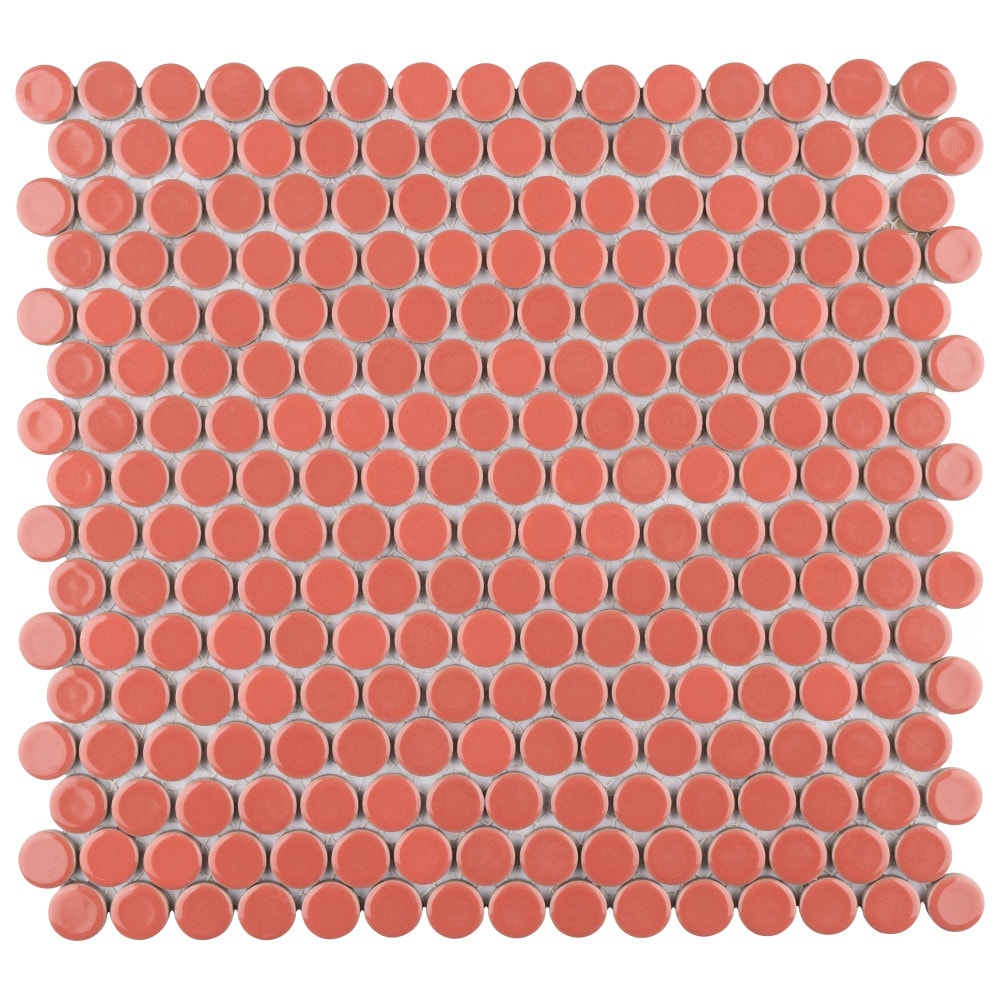 Affinity Tile S1FKOMPR95 Sample- Hudson Penny Vermilio 6-in x 6-in Glossy Porcelain Patterned Floor and Wall Tile
