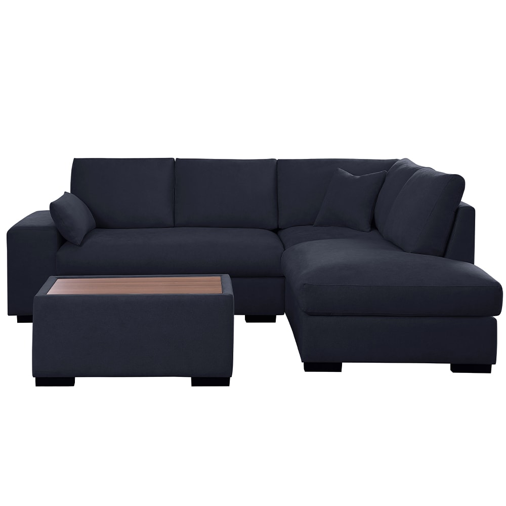 GDFStudio 328226 Dark Gray Woven Fabric Sectional Sofa with Right Facing Chaise and Console Ottoman