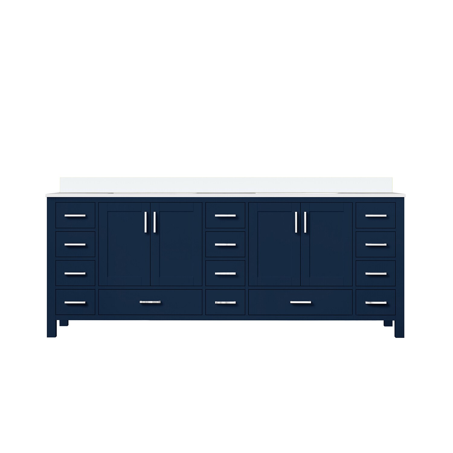 Lexora LJ342284DEWQ000 Jacques 84-in Navy Blue Undermount Double sink Bathroom Vanity with White Quartz Top
