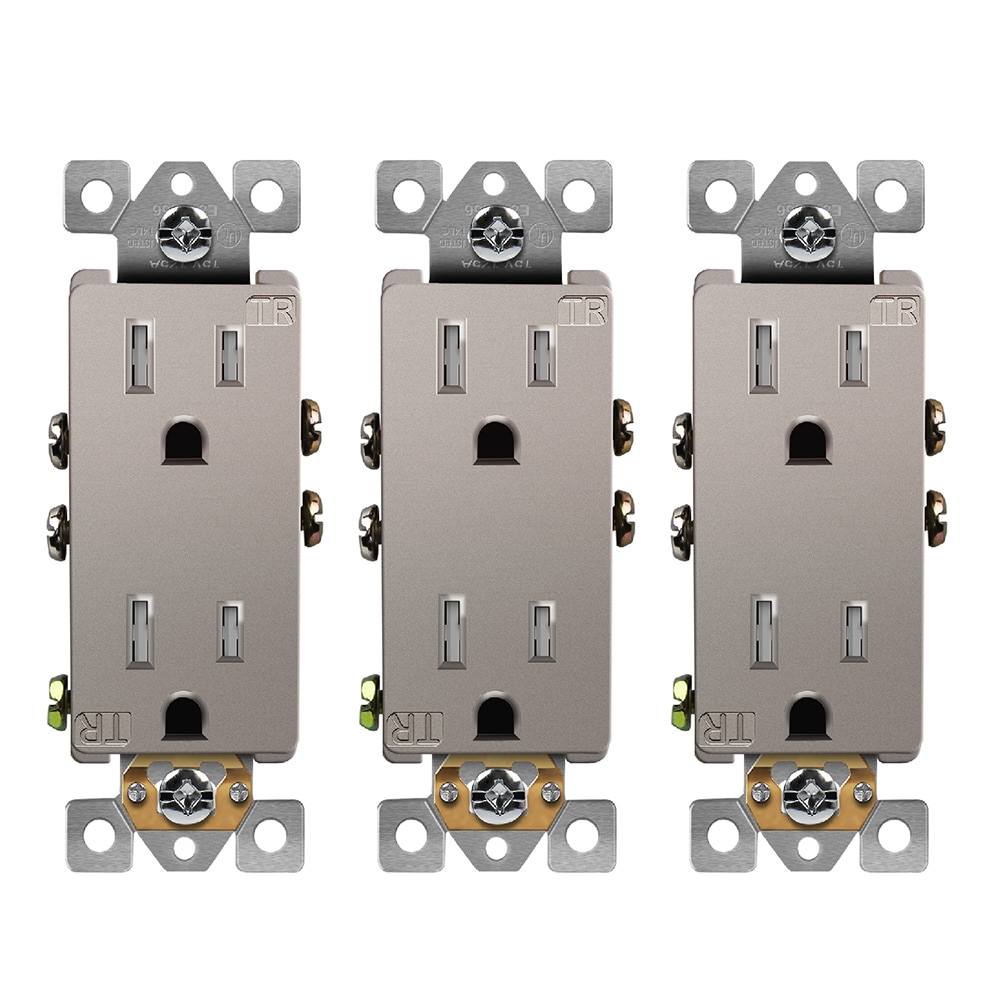 Top Greener 61501-TR-NK-3PCS Decorator Outlet Nickel 15 -Amp 125-volt Tamper Resistant Residential Decorator Outlet , Nickel 3 -Pack