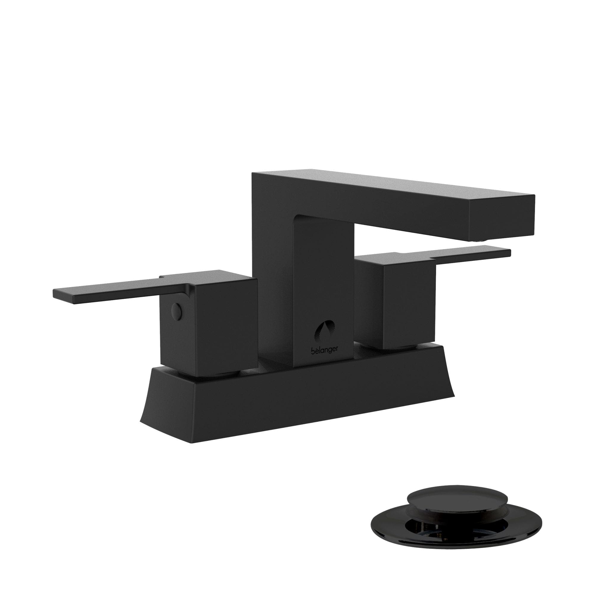 Belanger QUA74CMB Quadrato Matte black 4-in centerset 2-handle WaterSense Low-arc Commercial/Residential Handle Bathroom Sink Faucet with Drain with Deck Plate