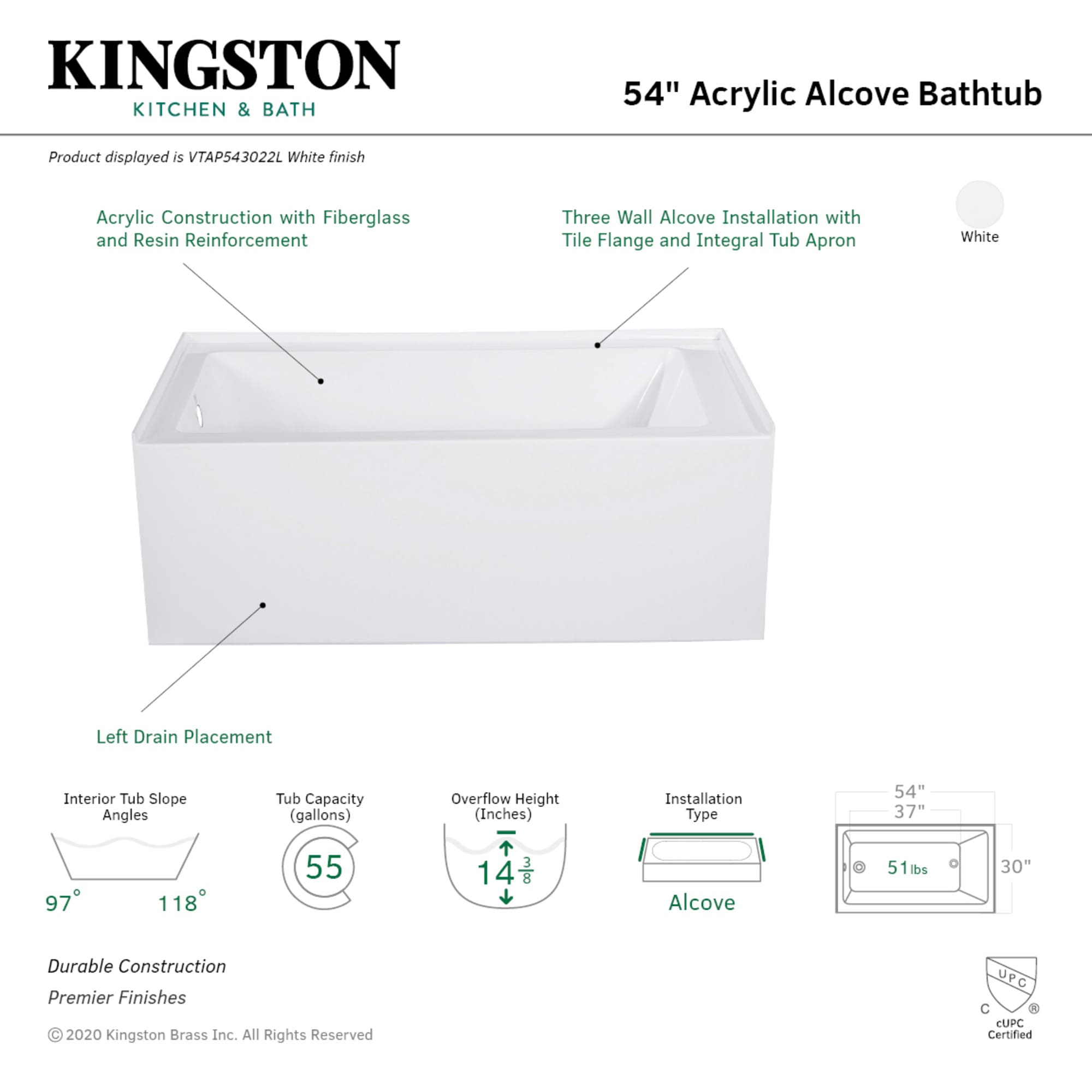 Kingston Brass WLVTAP543022L bathtubs - View #3