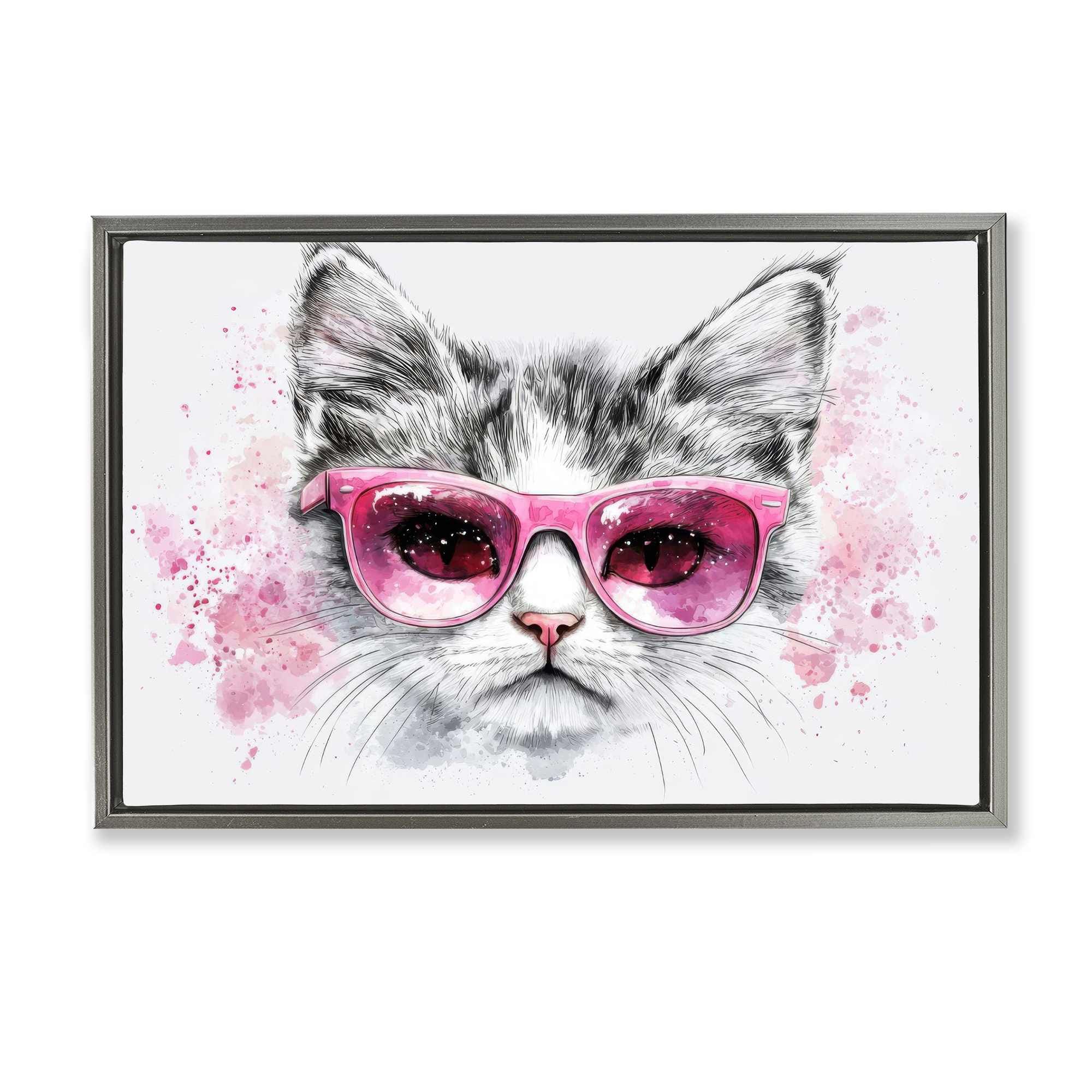 Stupell Industries BT-643-FFL-16X24 Cool Cat with Sunglasses Floating Frame design by LSR Creative Studio