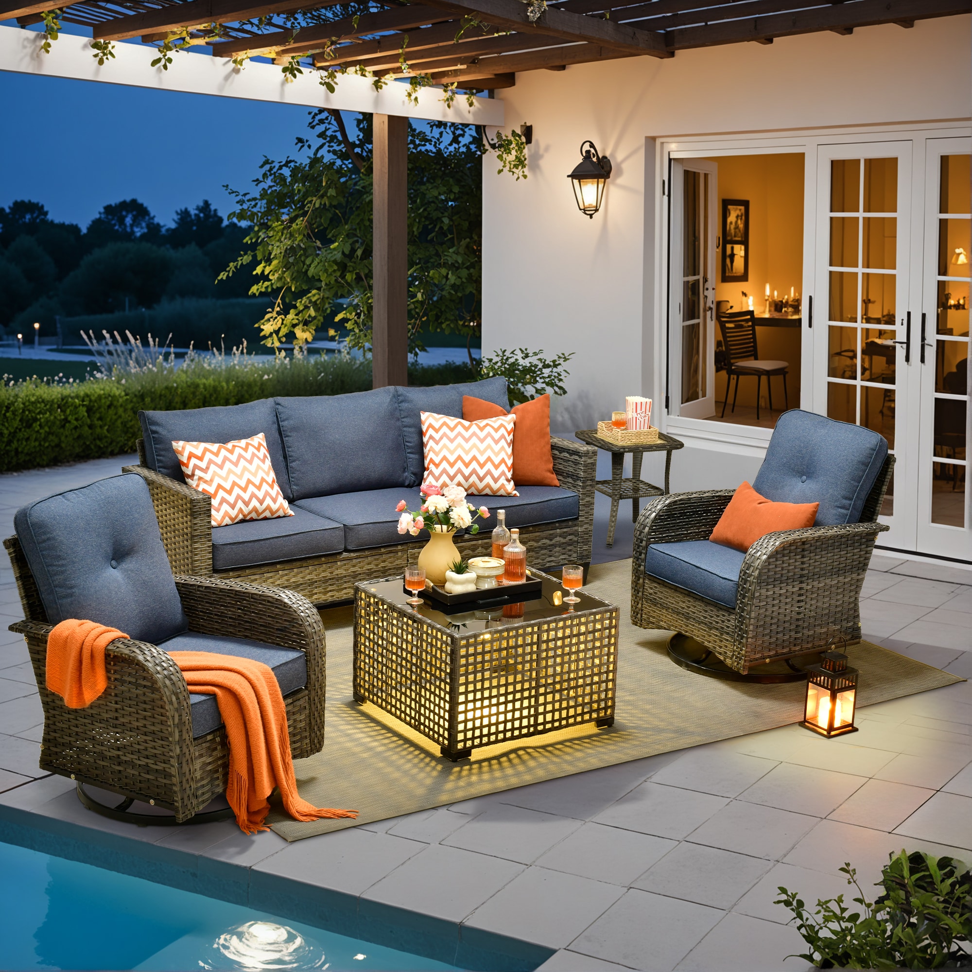 ALTRIGUS 6LYZGNCNEWGRS30051AL 5 -Piece Wicker Patio Sofa Conversation Set with Blue Cushions