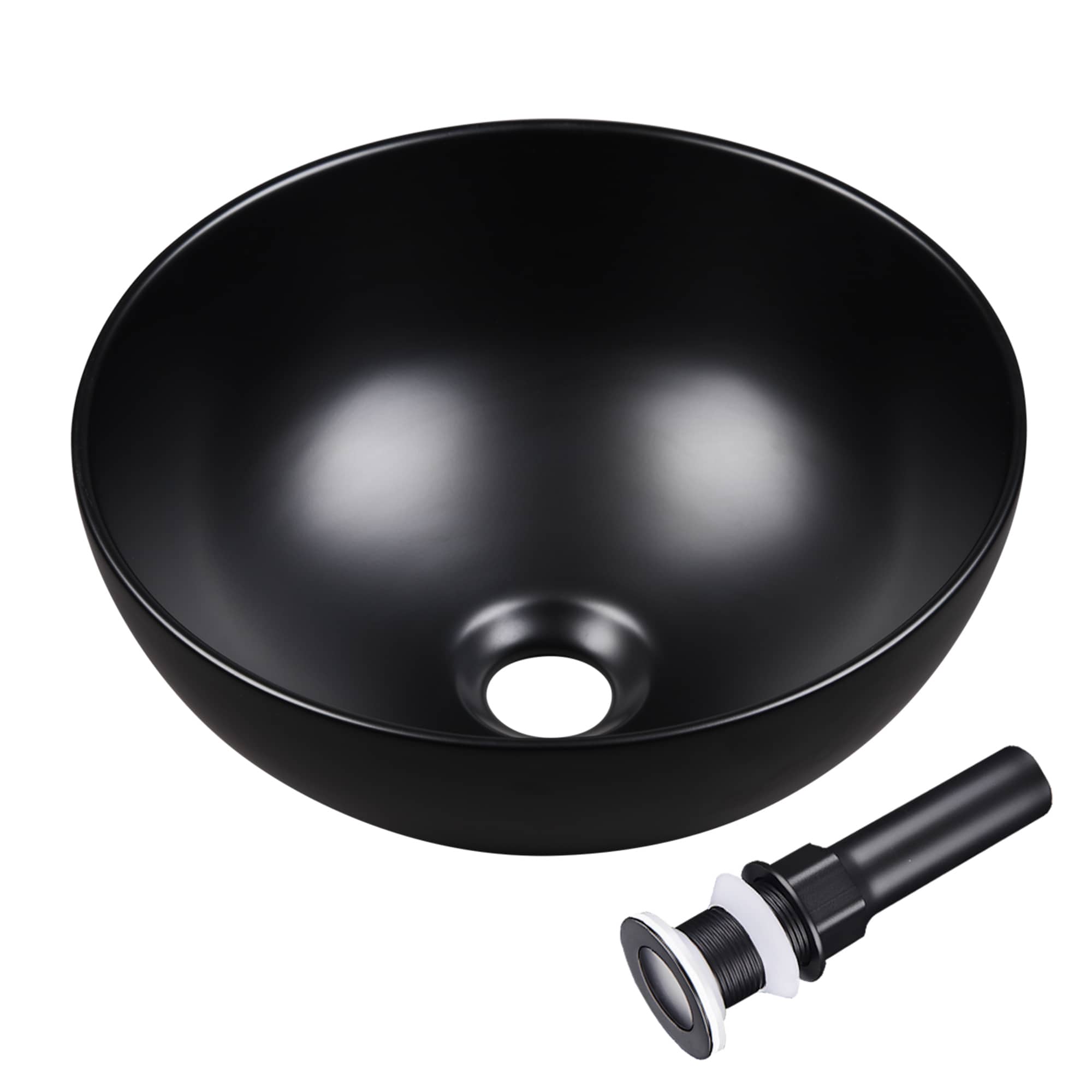 Yescom 80PSK018-8206-06-LO 12 inch Bathroom Round Bowl Vessel Sink with Pop up Drain Above Counter Countertop Porcelain Ceramic Mini Basin Black