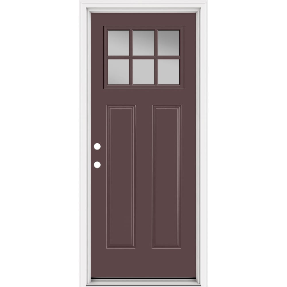 Masonite 321275 Steel Doors Series 32-in x 80-in x Steel No glass Right-hand inswing Currant Painted Prehung Front Door with Brickmould Insulating core