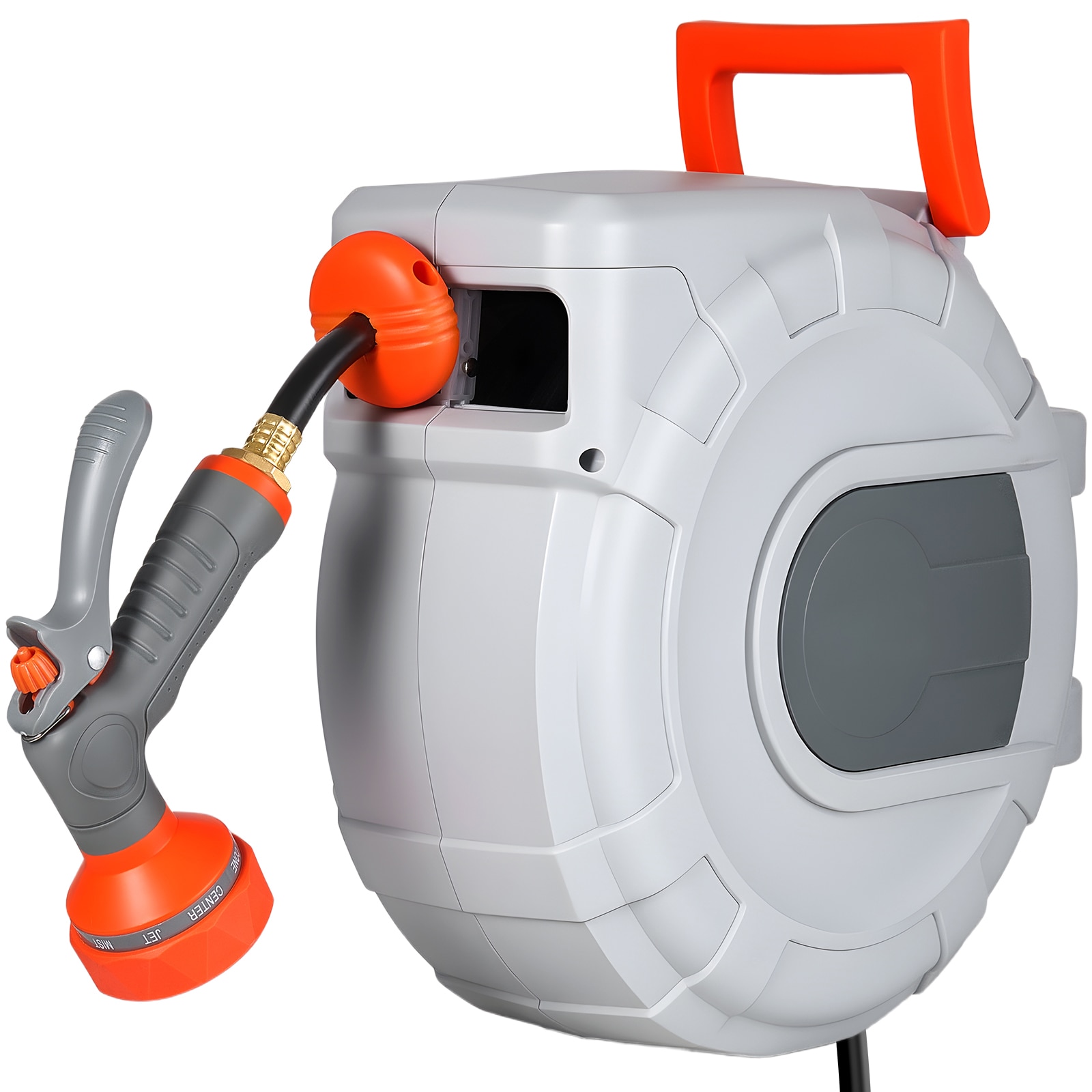 VEVOR - Retractable Garden Hose Reel 1/2 in x 50 ft Wall Mounted Hose Reel with 9-Function Spraye...