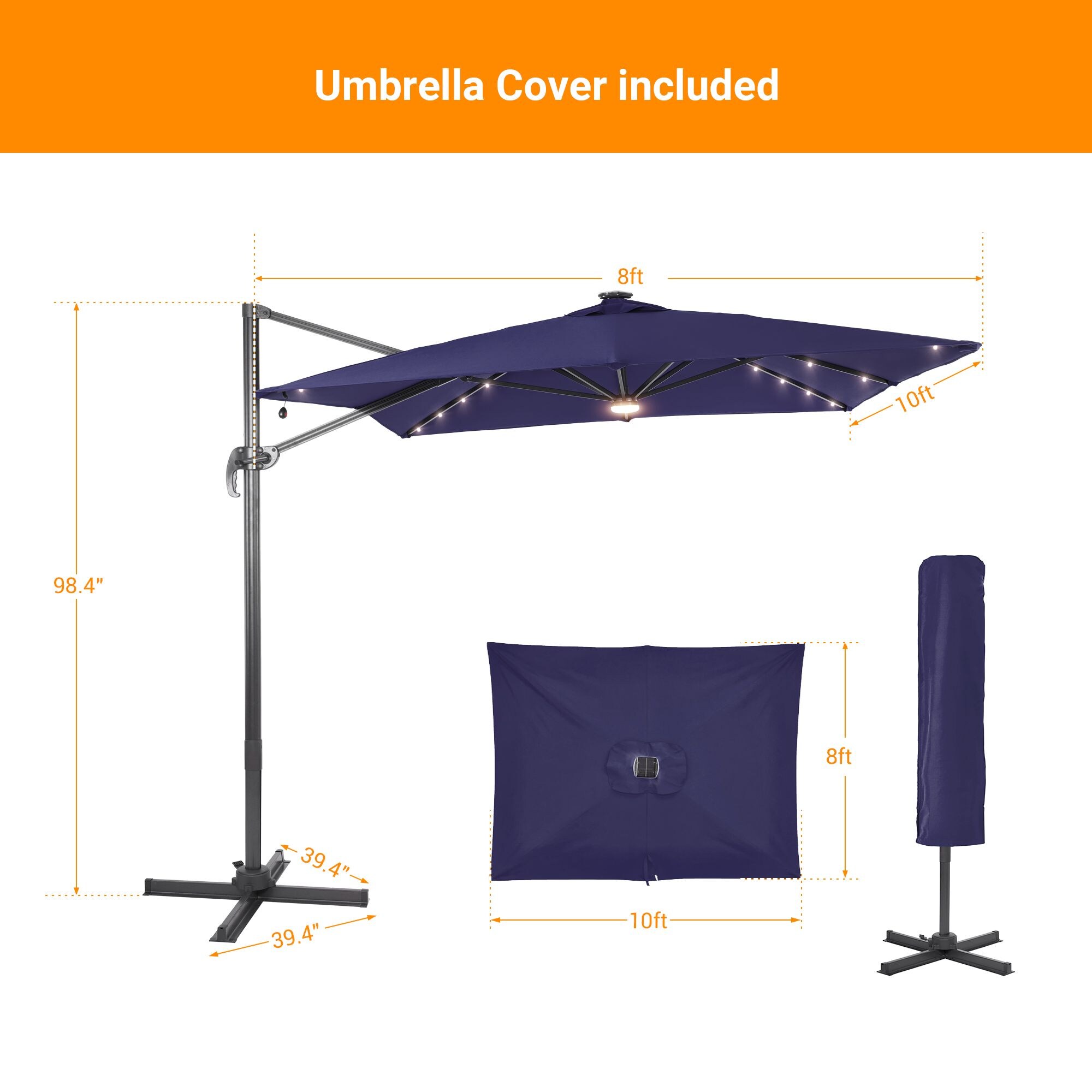 Sonkuki 10-ft Aluminum Rectangular No-tilt Cantilever Patio Umbrella ...