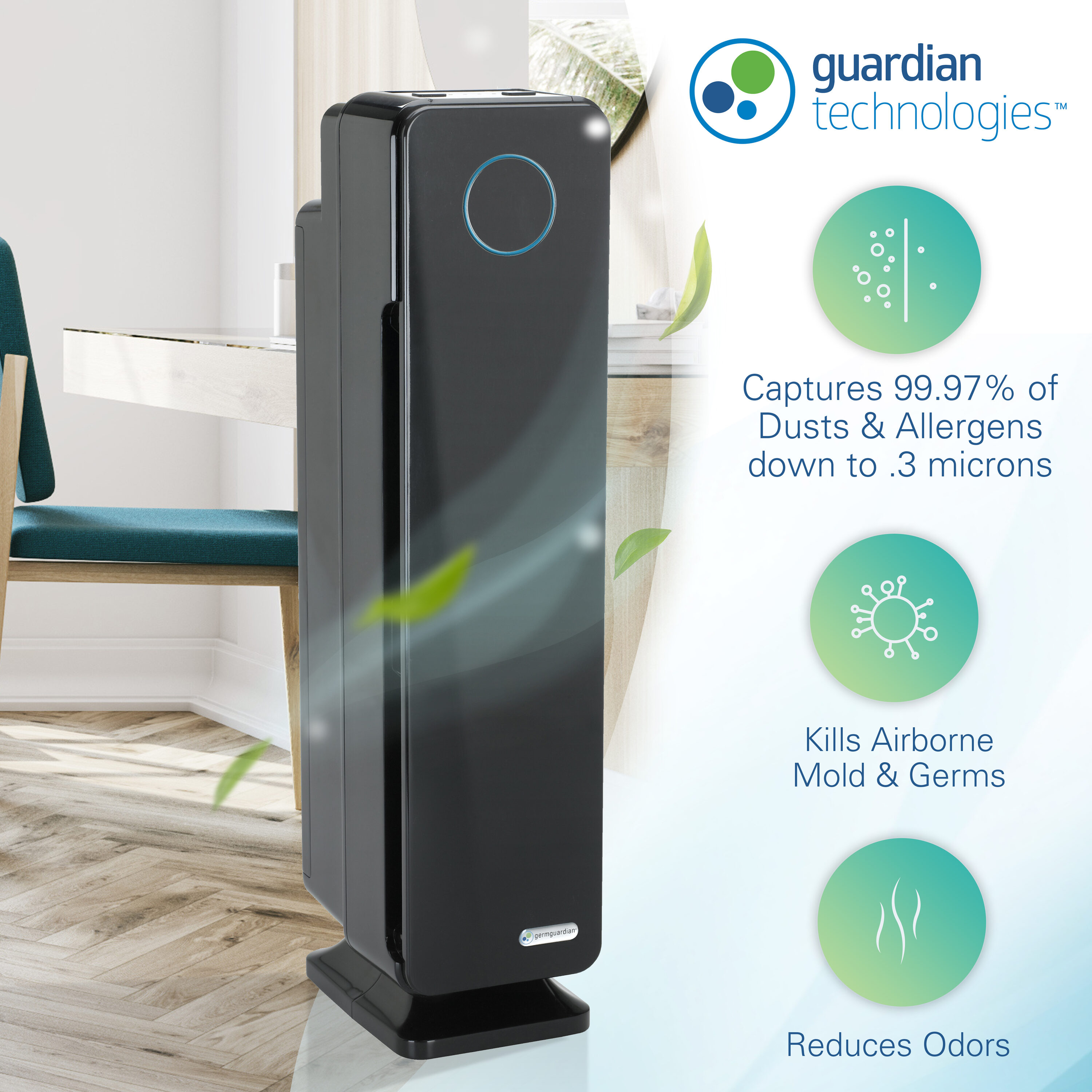 GermGuardian 3-Speed Black HEPA and Uv Air Purifier ENERGY STAR (Covers ...