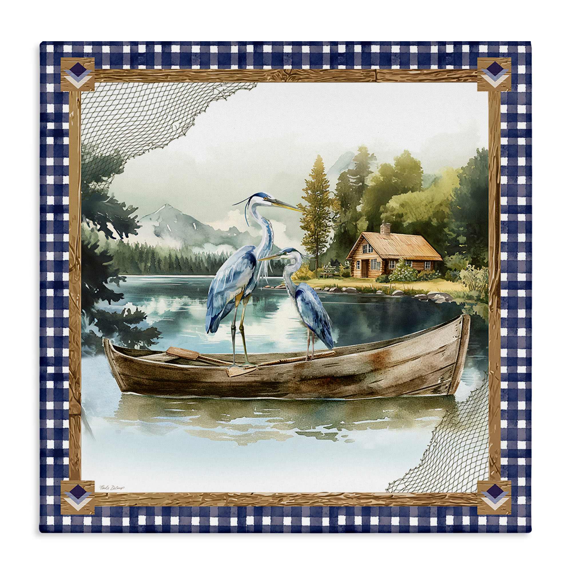 Stupell Industries BT-577-CN-17X17 Herons on Boat with Tartan Canvas Wall Art By Nicole DeCamp 17 x 17