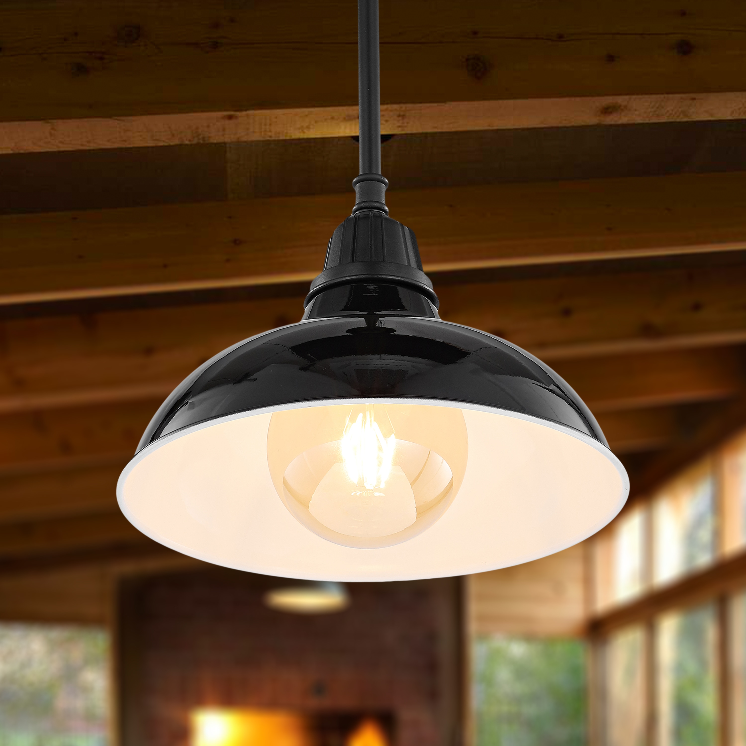 JONATHAN  Y JYL7611B Jasper 12.25" Iron Farmhouse Industrial 1 -Light Black Rustic Dome Medium Indoor/Outdoor Hanging Pendant light