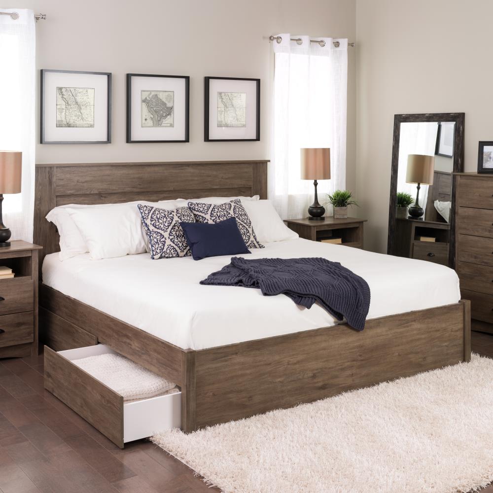 Prepac Select Drifted Gray King Composite Platform Bed with Storage at ...