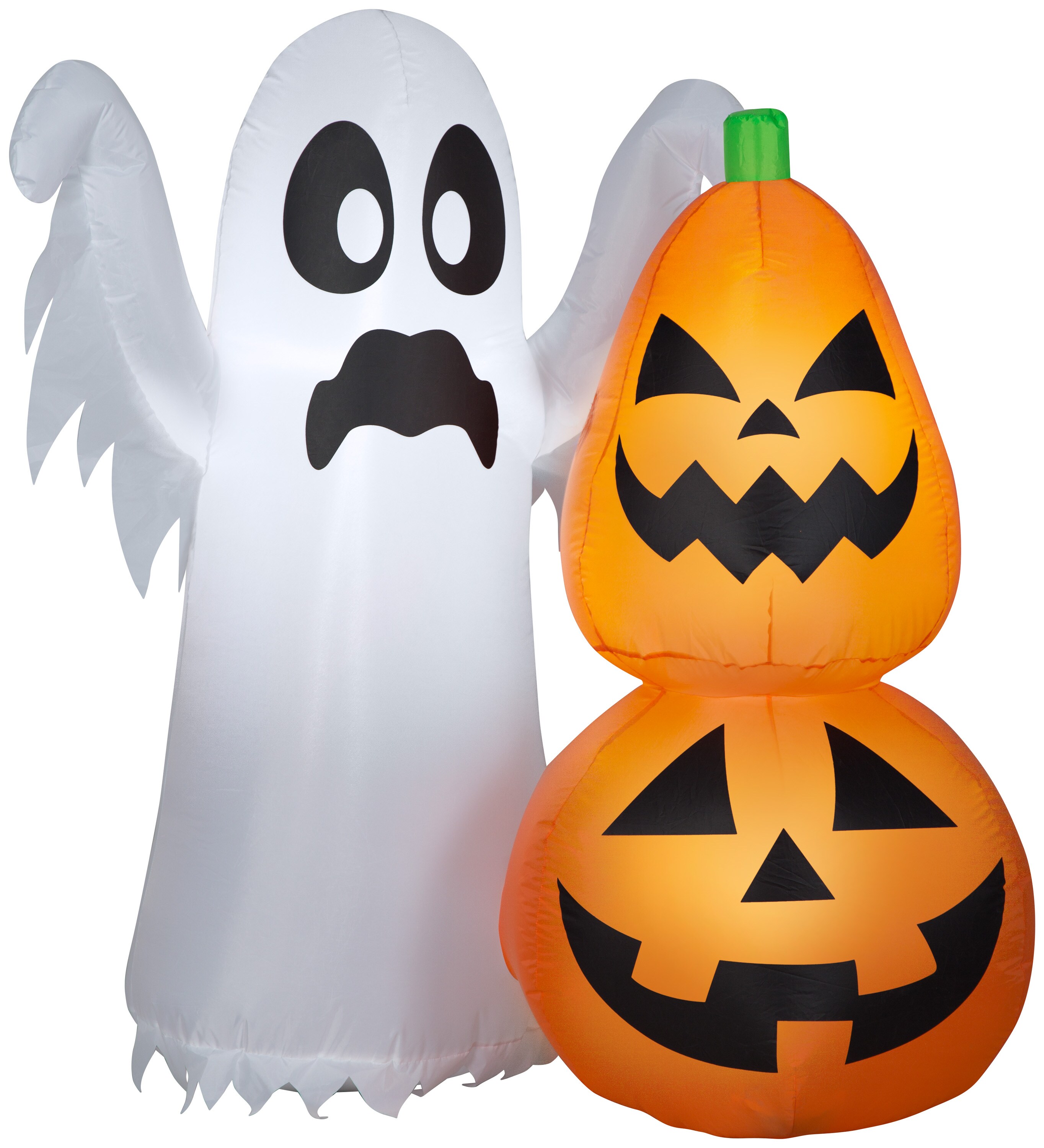 Gemmy 4-ft Pre-Lit Inflatable Ghost with Pumpkin Stack Halloween ...