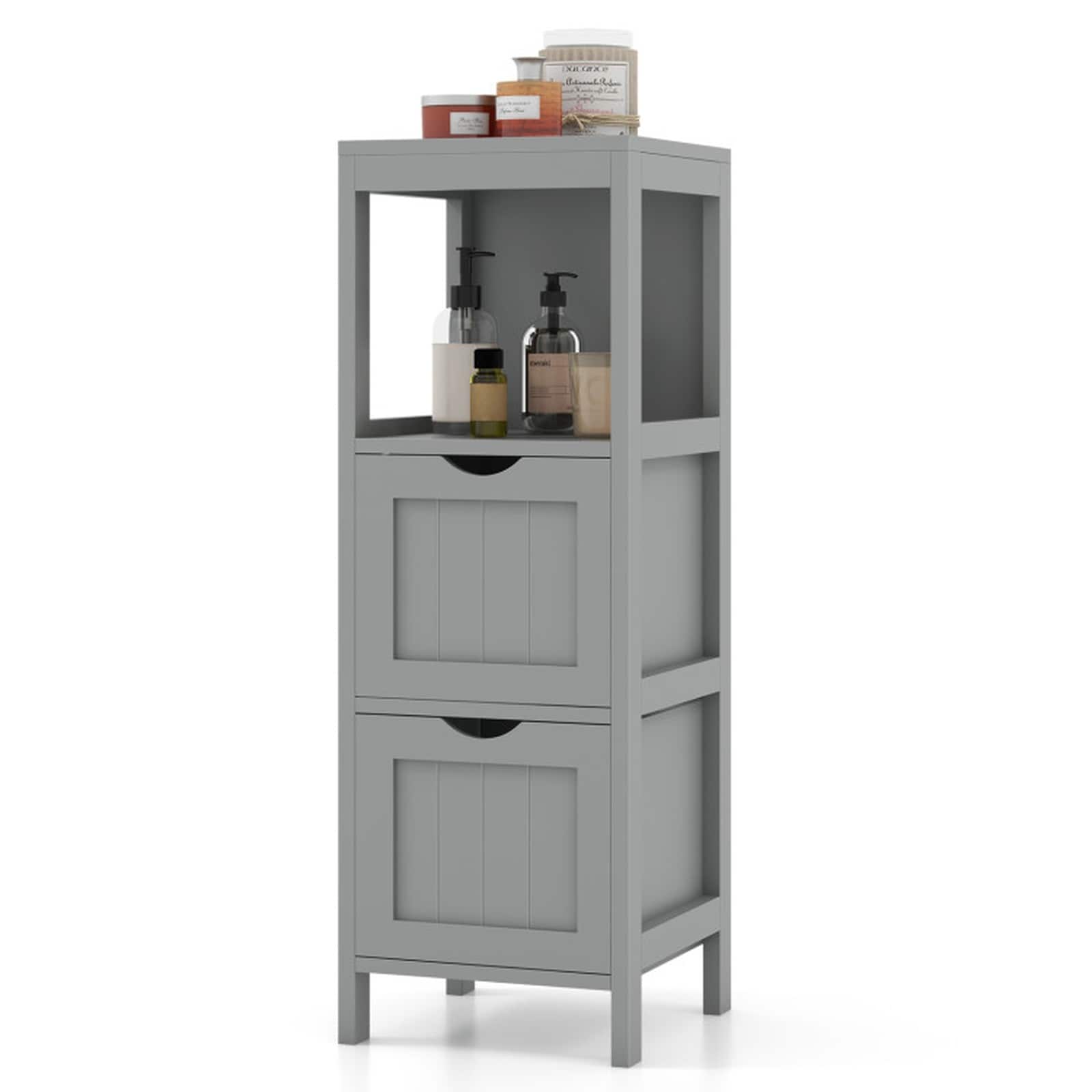 SUGIFT Freestanding Bathroom Storage Cabinet with 2 Removable Drawers Open Shelf Slim Side Cabinet for Small Bathrooms #LW038SUGHY292