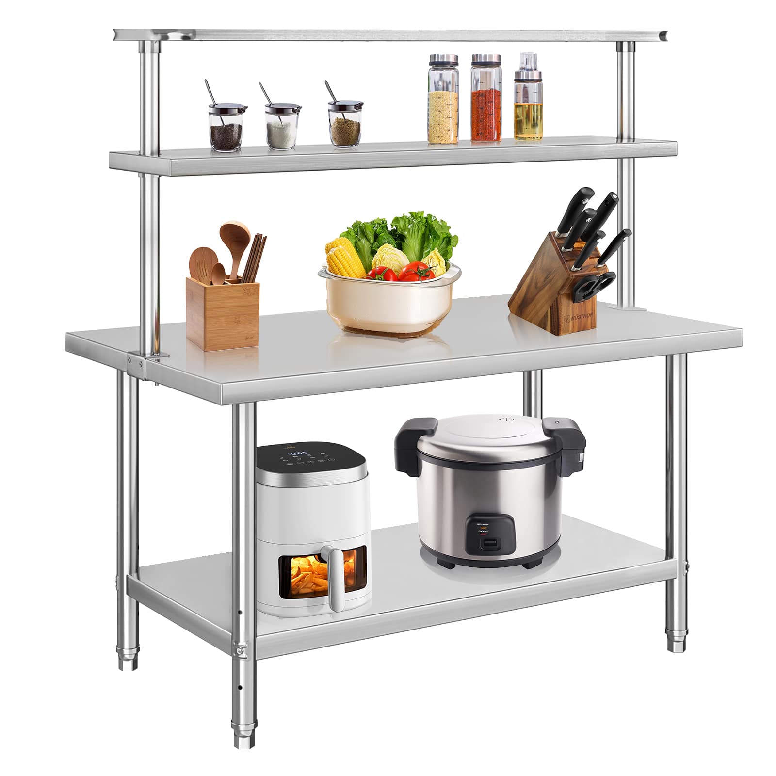 Qeetex JXNAG-PHO-12SNHGS1 Stainless Steel Table 30x24 Inches Commercial Work Table with Overshelf and Adjustable Undershelf Heavy Duty Metal Kitchen Prep Table for Home Restaurant Garage