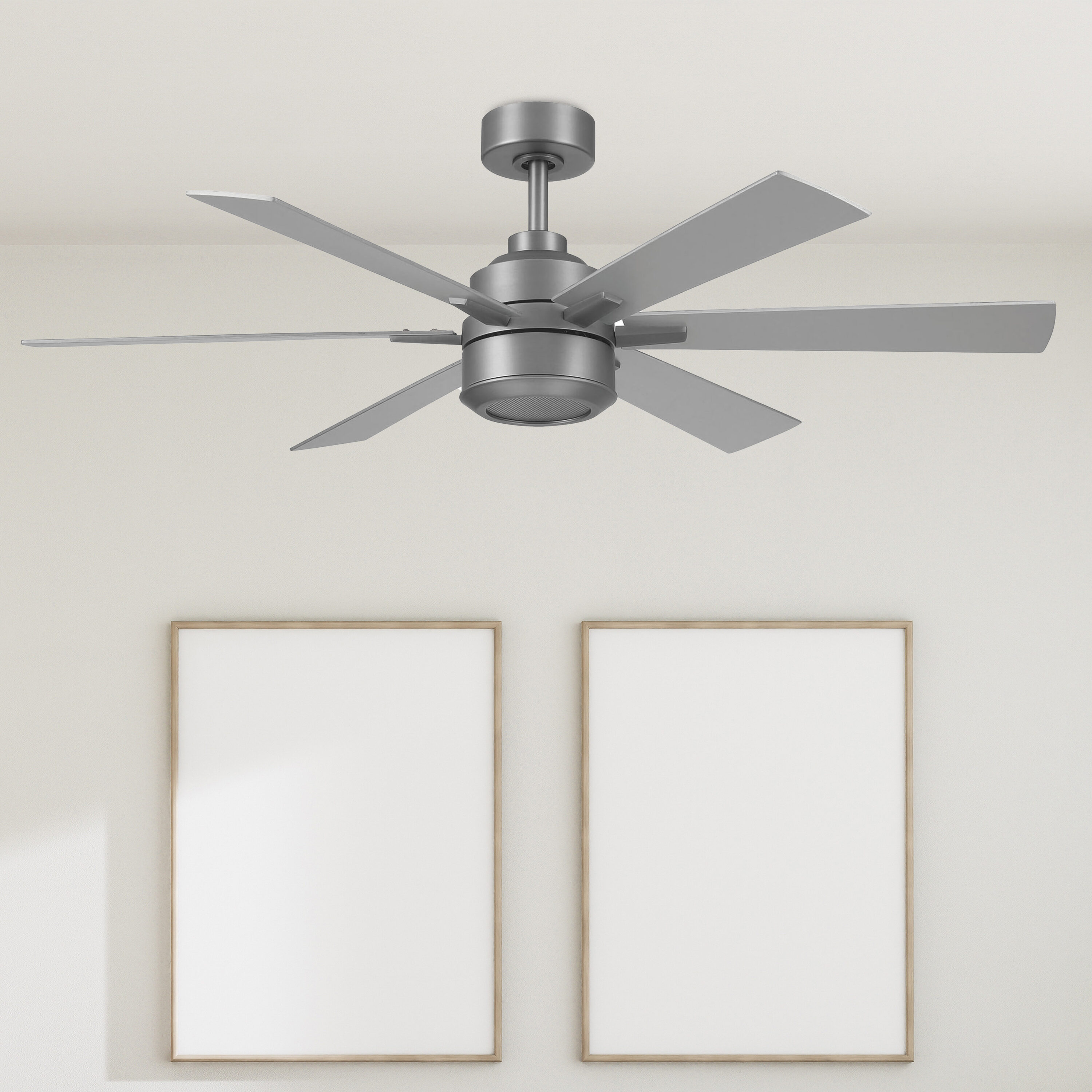 Harbor Breeze AR44-52BGR SpeakWell Bluetooth 52-in Outdoor Brushed Graphite with Silver/Burnished Maple Blades Ceiling Fan Without Light - Remote Included ( 6 -Blade )