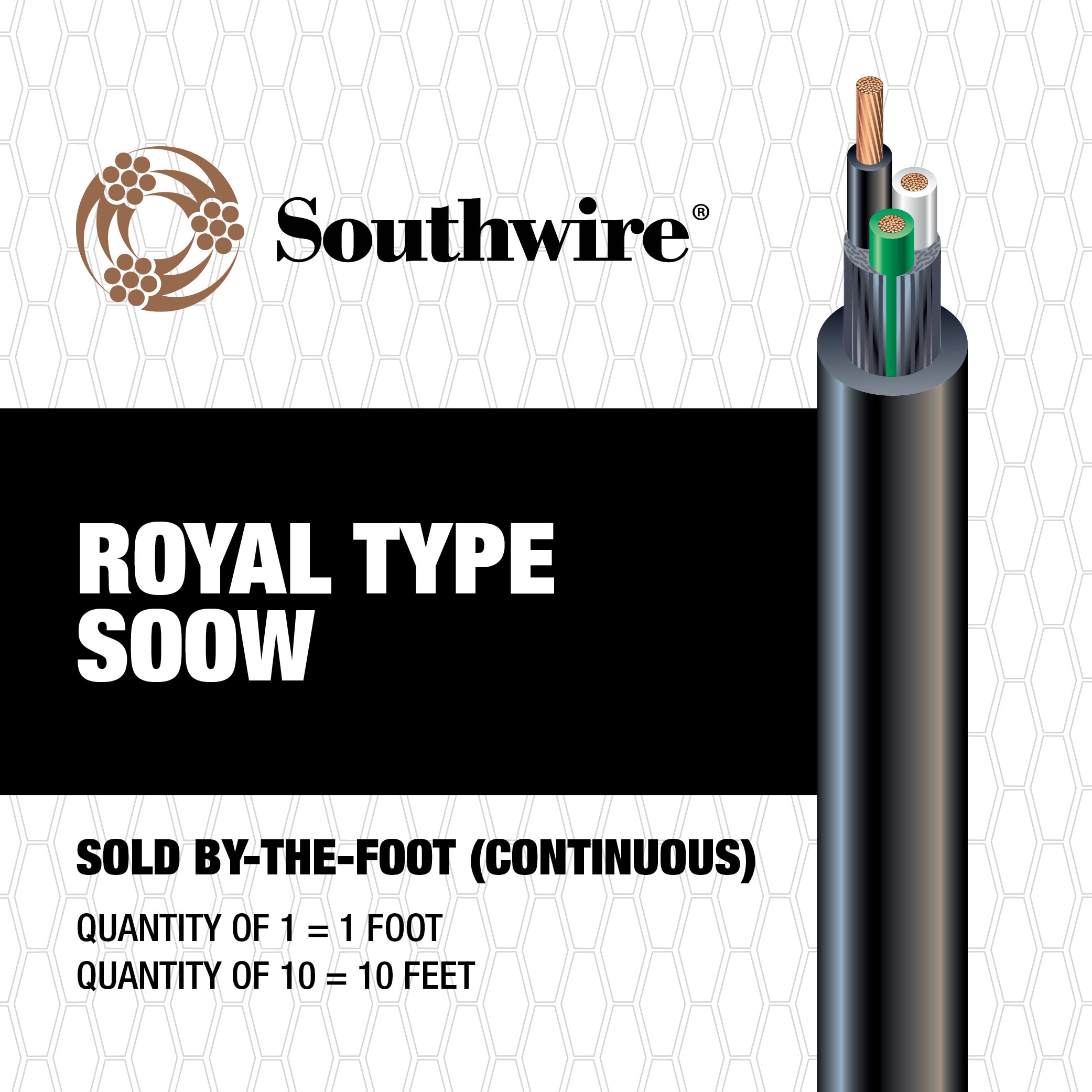 SOOW 10/3 Bulk Cable - SOOW Jacket, 30 Amps, 3 Wire, 600v - Water