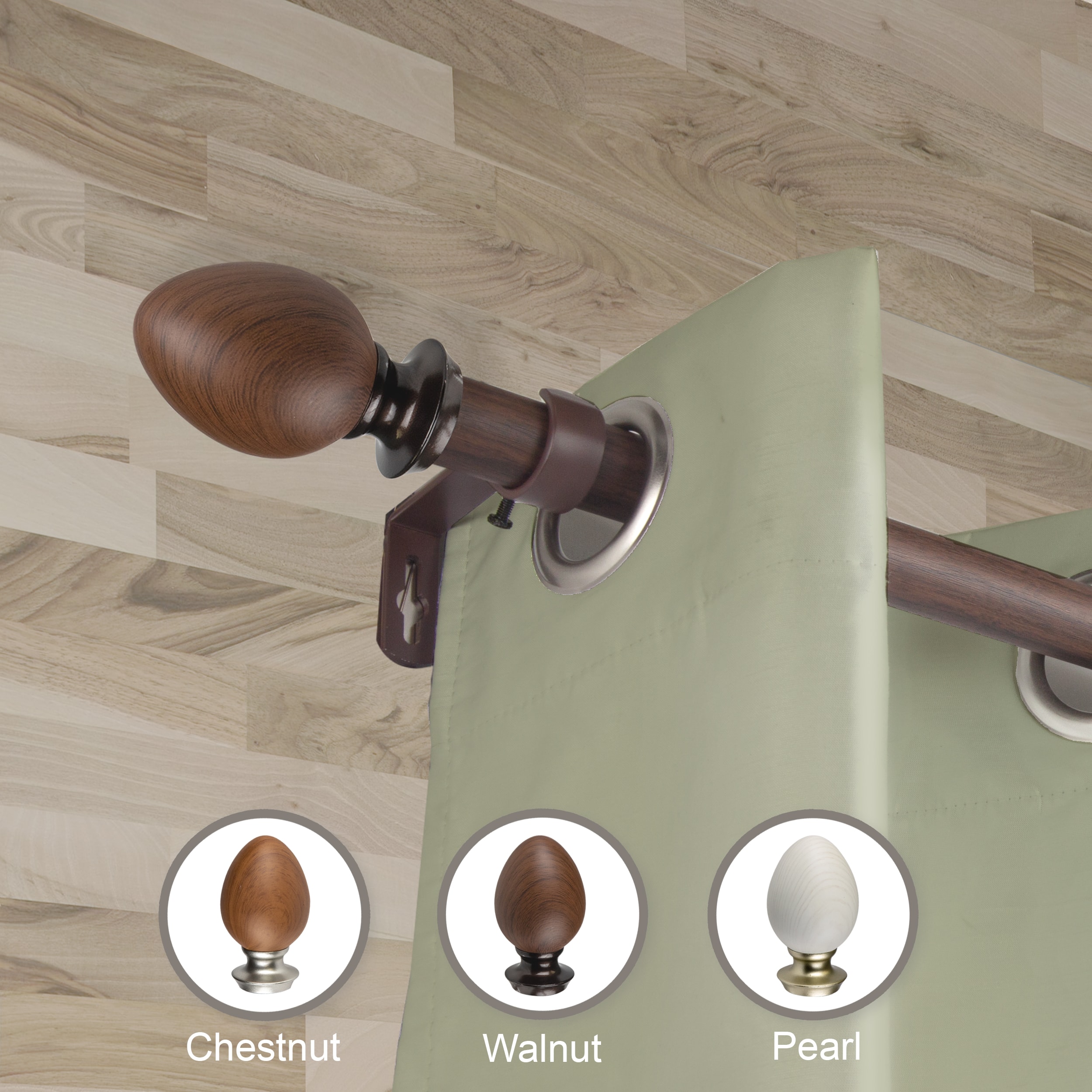 Hart & Harlow L-W100-73-99W2 Otis 1-in Faux Wood 120-in to 170-in Dark walnut Steel Single curtain rod with Finials