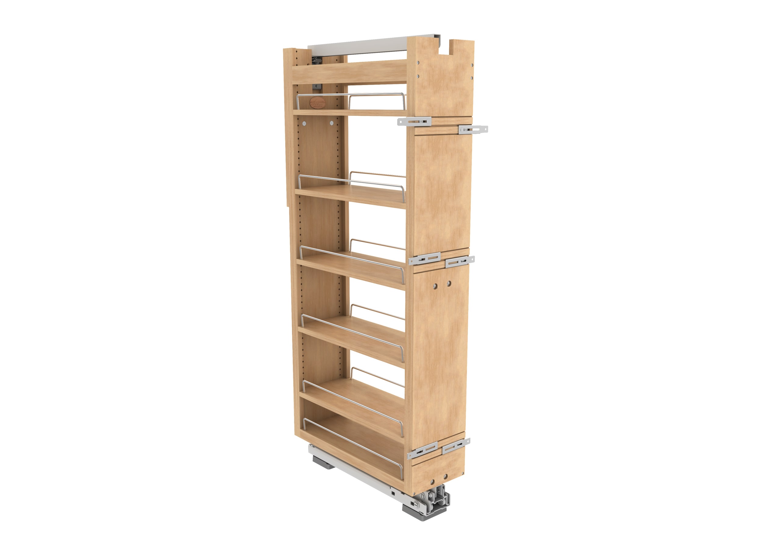 Light Brown Maple Tall Cabinet Pullout Pantry Organizer with Soft-Close