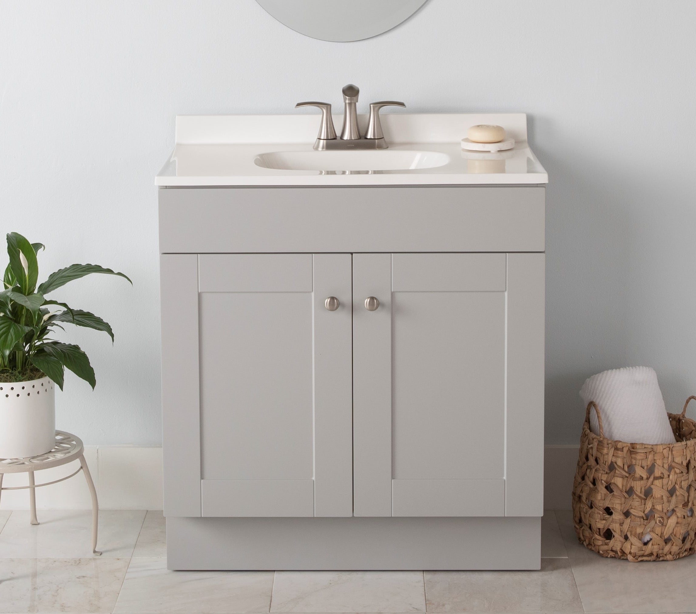 Project Source 30-in Gray Single Sink Bathroom Vanity with White Cultured Marble Top | R39 VBCU3018