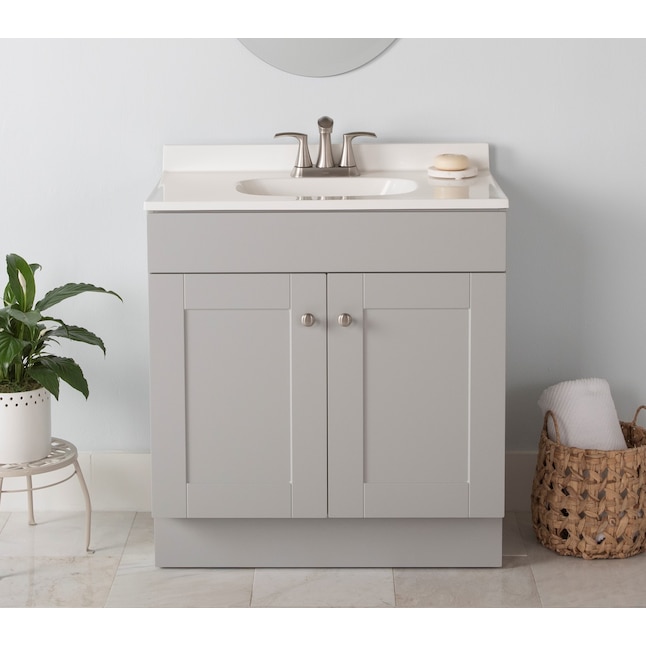 Project Source 30 In Gray Single Sink Bathroom Vanity With White Cultured Marble Top The Vanities Tops Department At Com - What Is Another Word For A Bathroom Vanity Unit With Shower Caddy