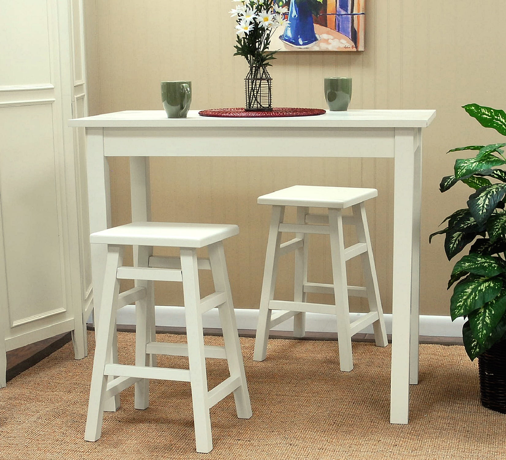 24" White Rubberwood Backless Counter Stool
