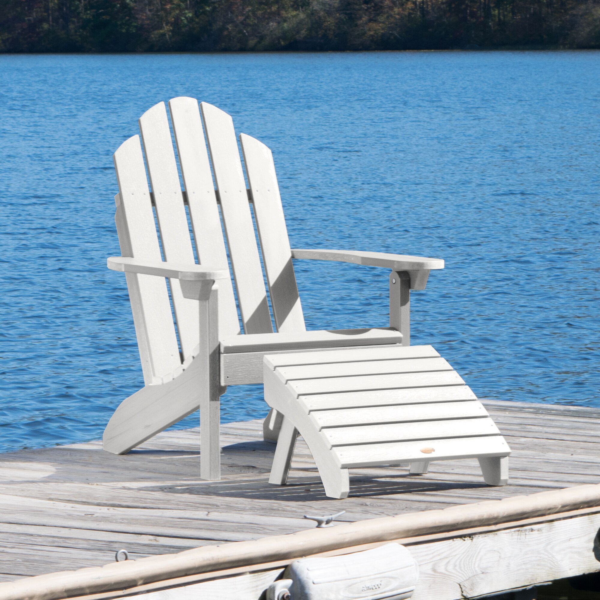 highwood AD-KITCLAS3-WHE The Adirondack White Poly-lumber Frame Stationary Adirondack Chair with Slat Seat