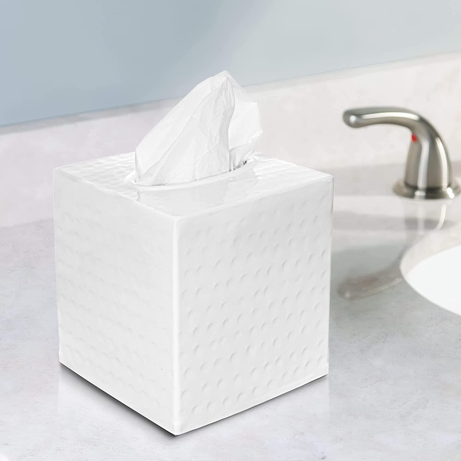 Monarch Abode Hand Hammered White Metal Facial Tissue Holder in